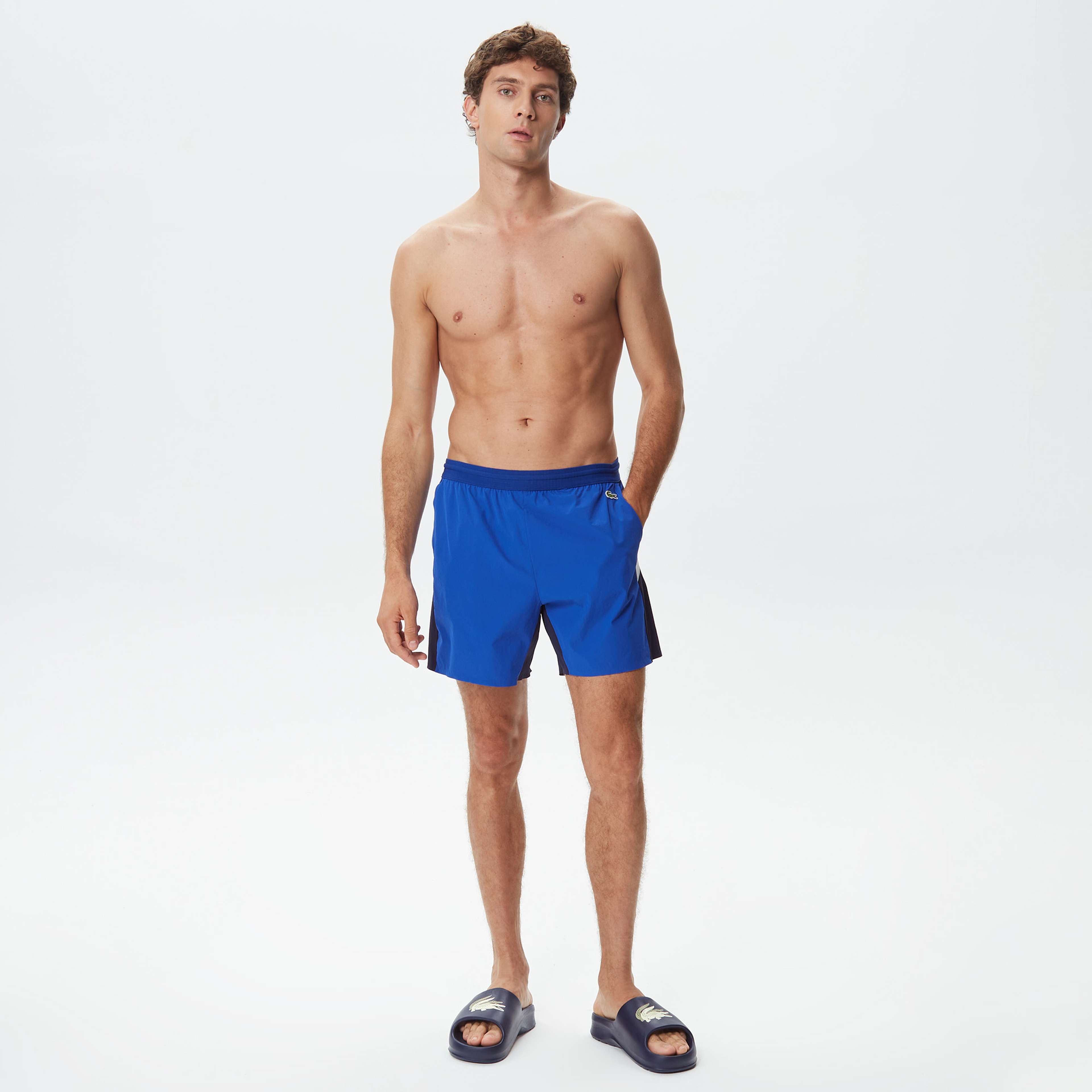 Erkek Renk Bloklu Mavi Mayo Şort