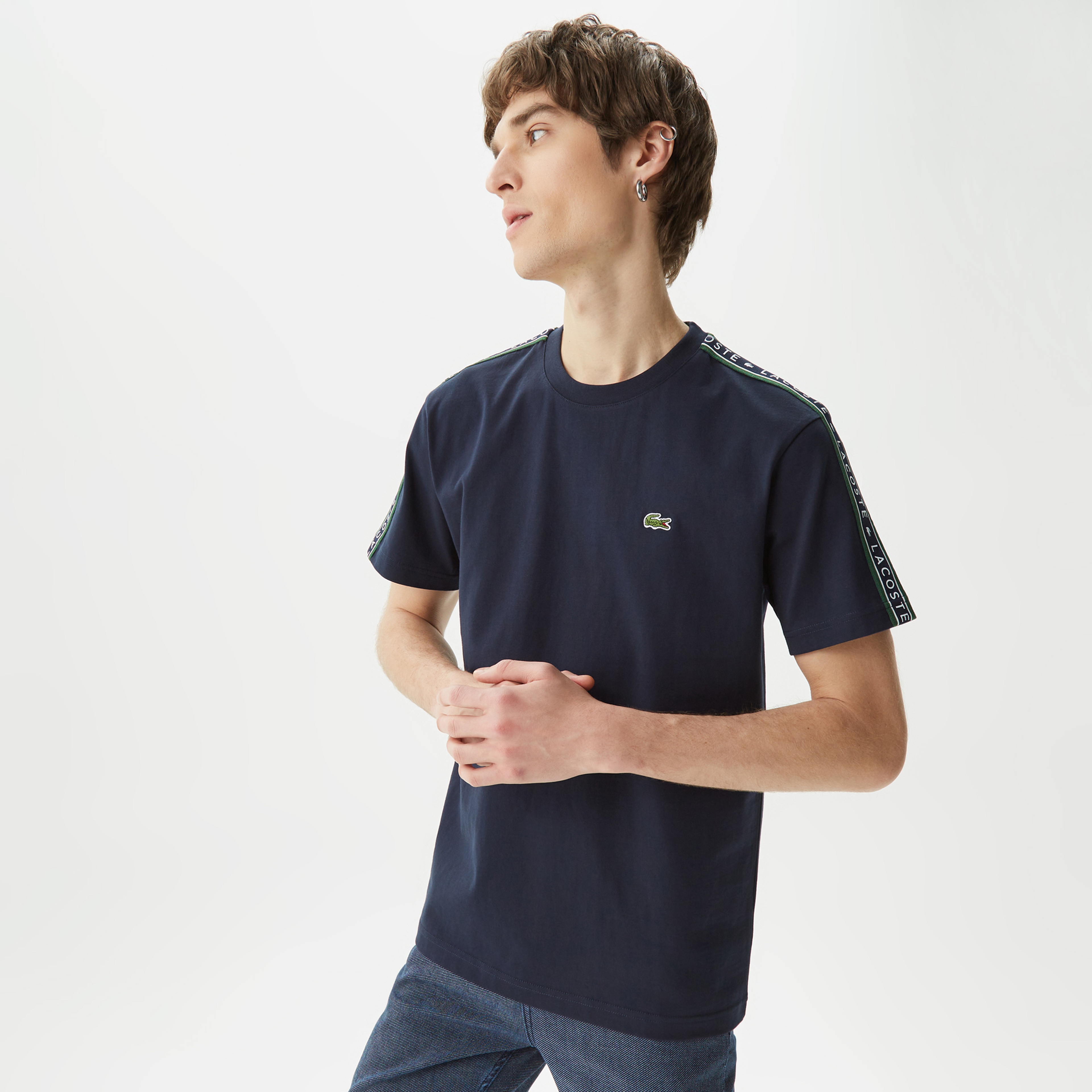 Lacoste Erkek Relaxed Fit Bisiklet Yaka Baskılı Lacivert T-Shirt