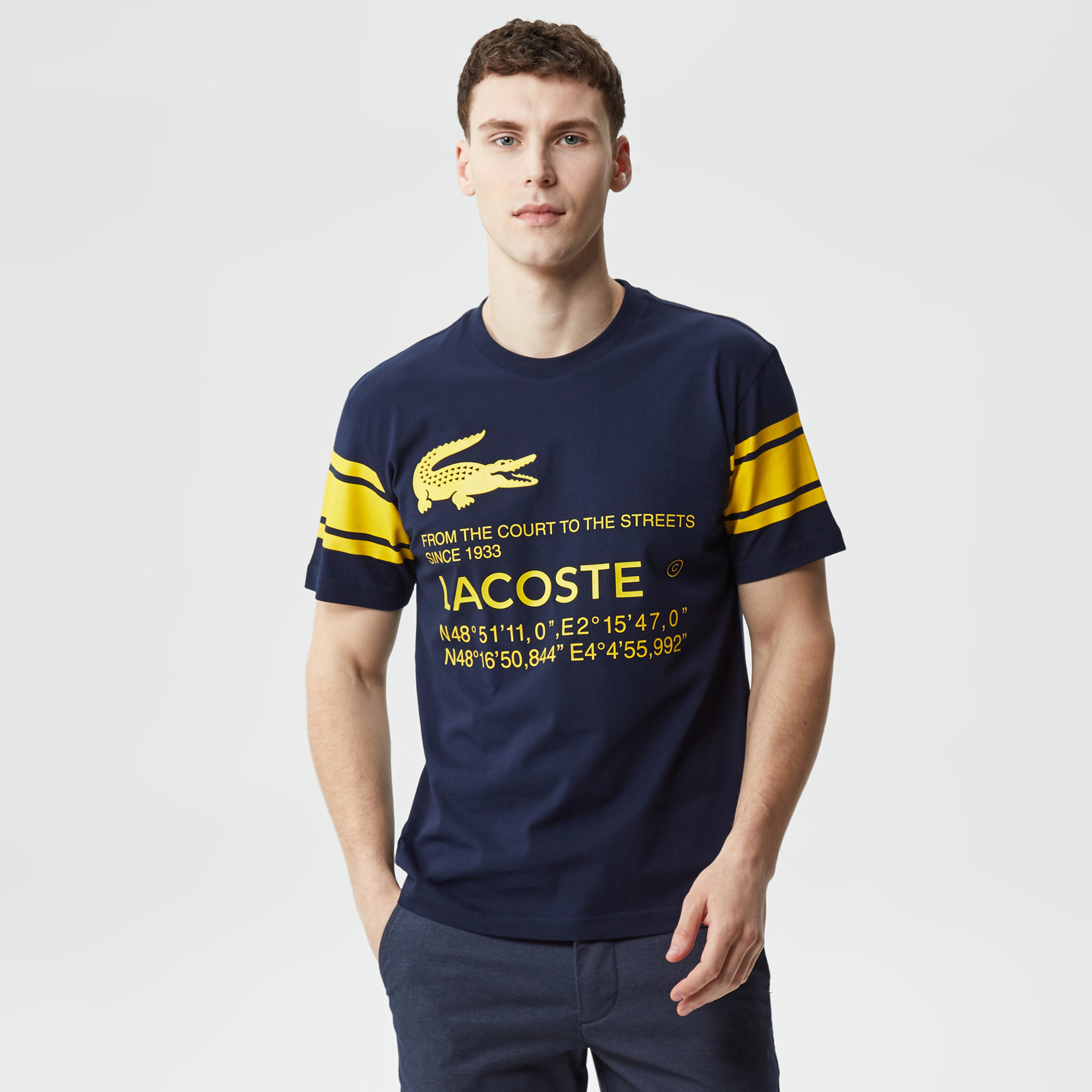 Lacoste Active Erkek Relaxed Fit Bisiklet Yaka Baskılı Lacivert T-Shirt