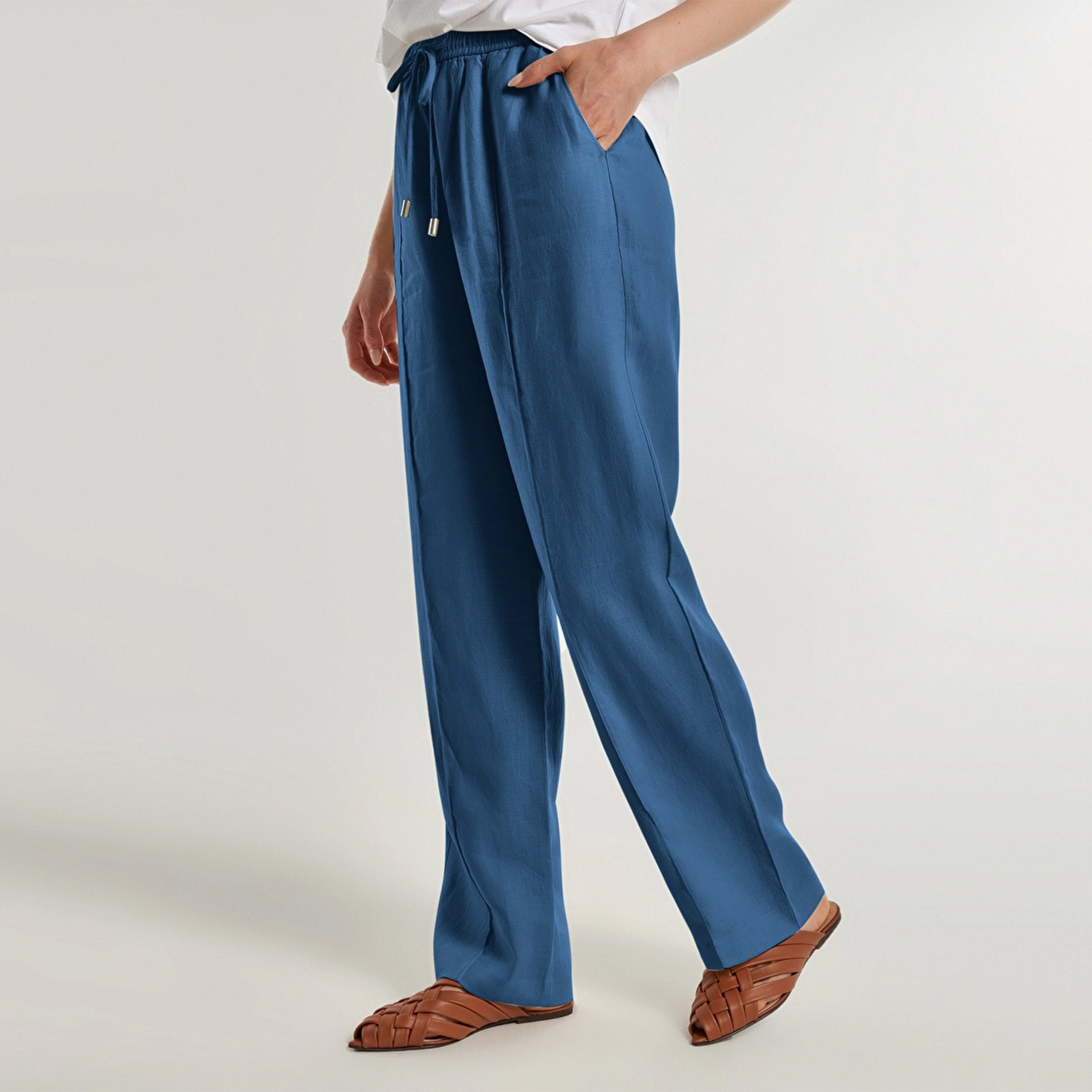 Benetton Beli Lastikli Rahat Kalıp Kadın Lacivert Pantolon