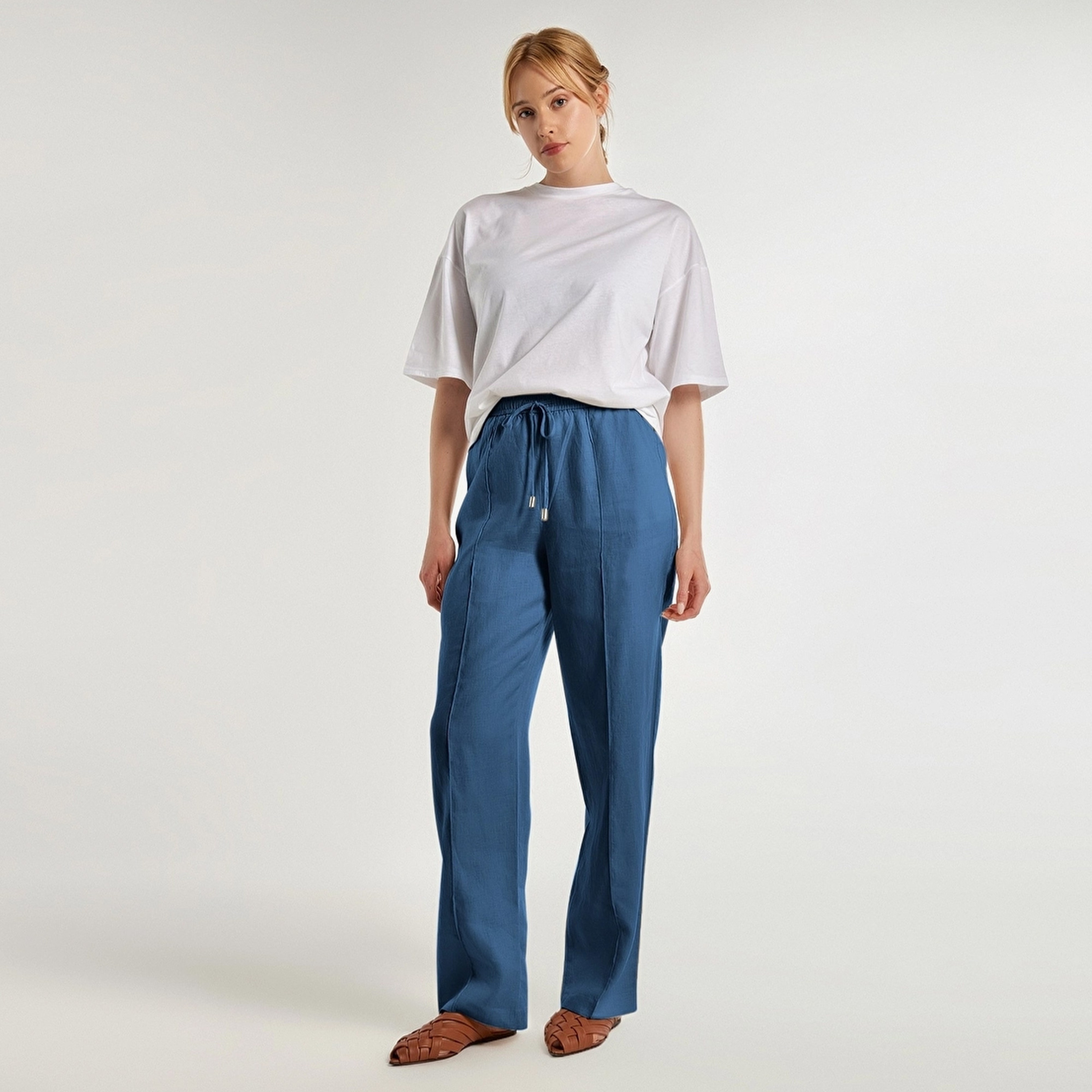 Benetton Beli Lastikli Rahat Kalıp Kadın Lacivert Pantolon