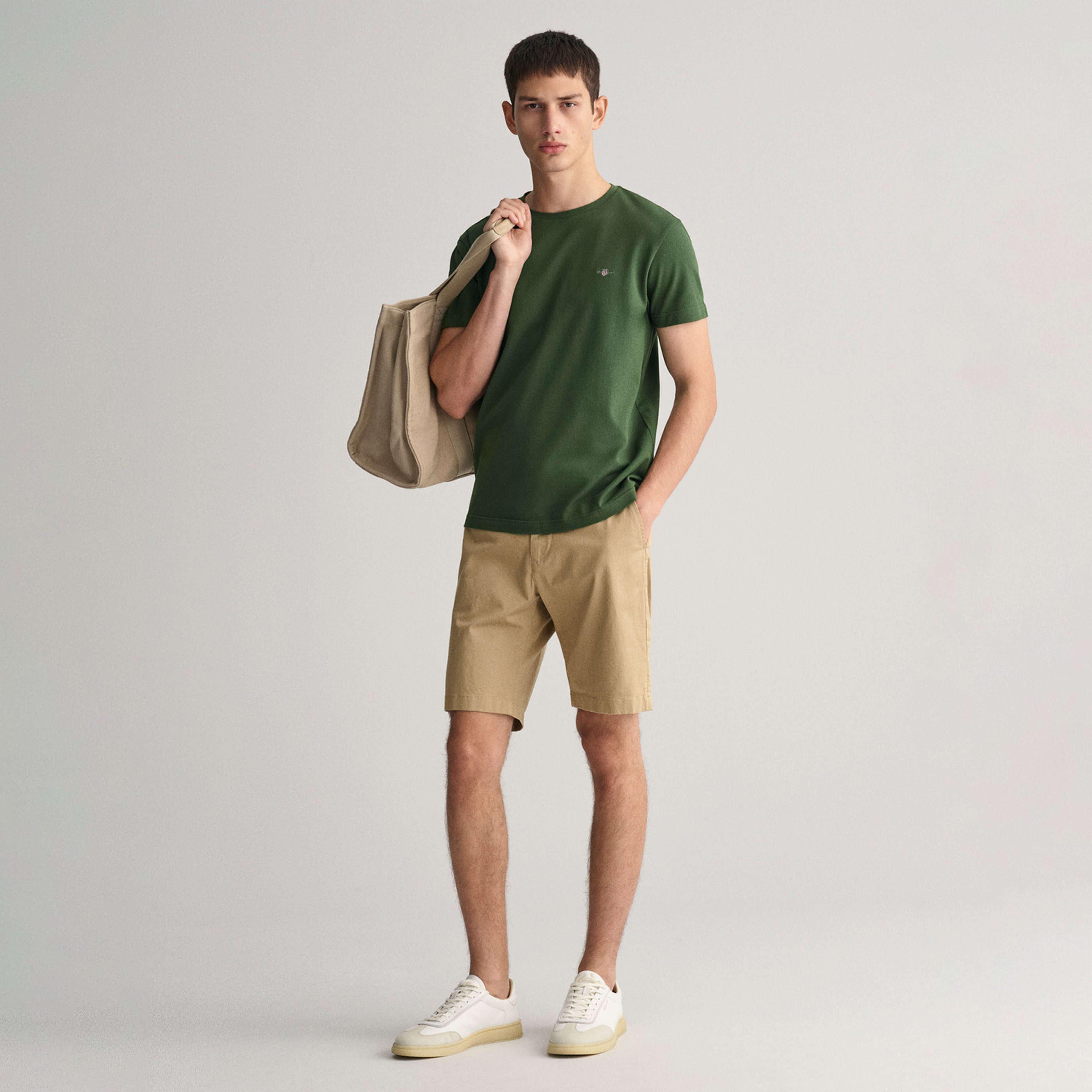 GANT Erkek Yeşil Slim Fit Bisiklet Yaka T-Shirt