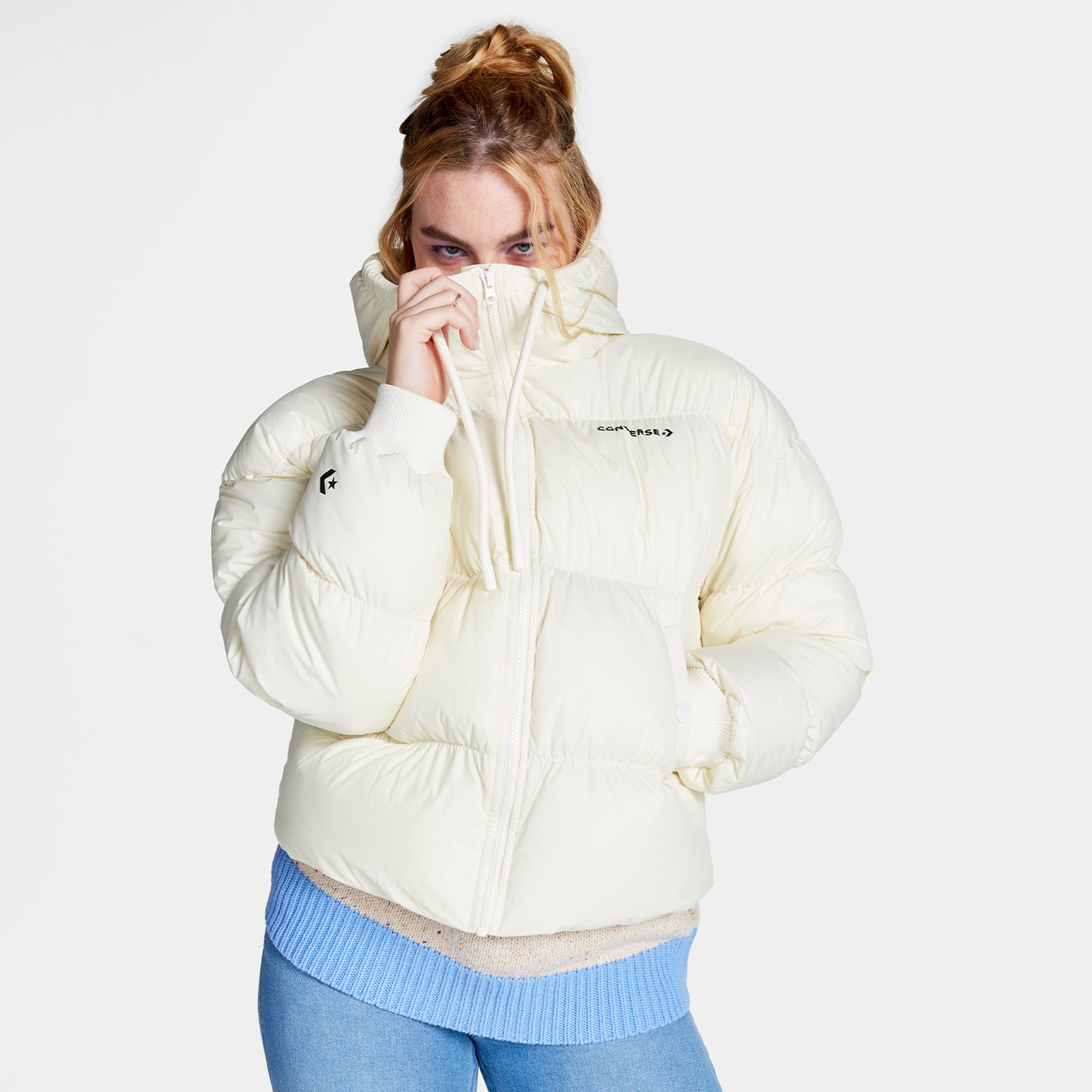 Converse Short Puffer Kadın Beyaz Mont