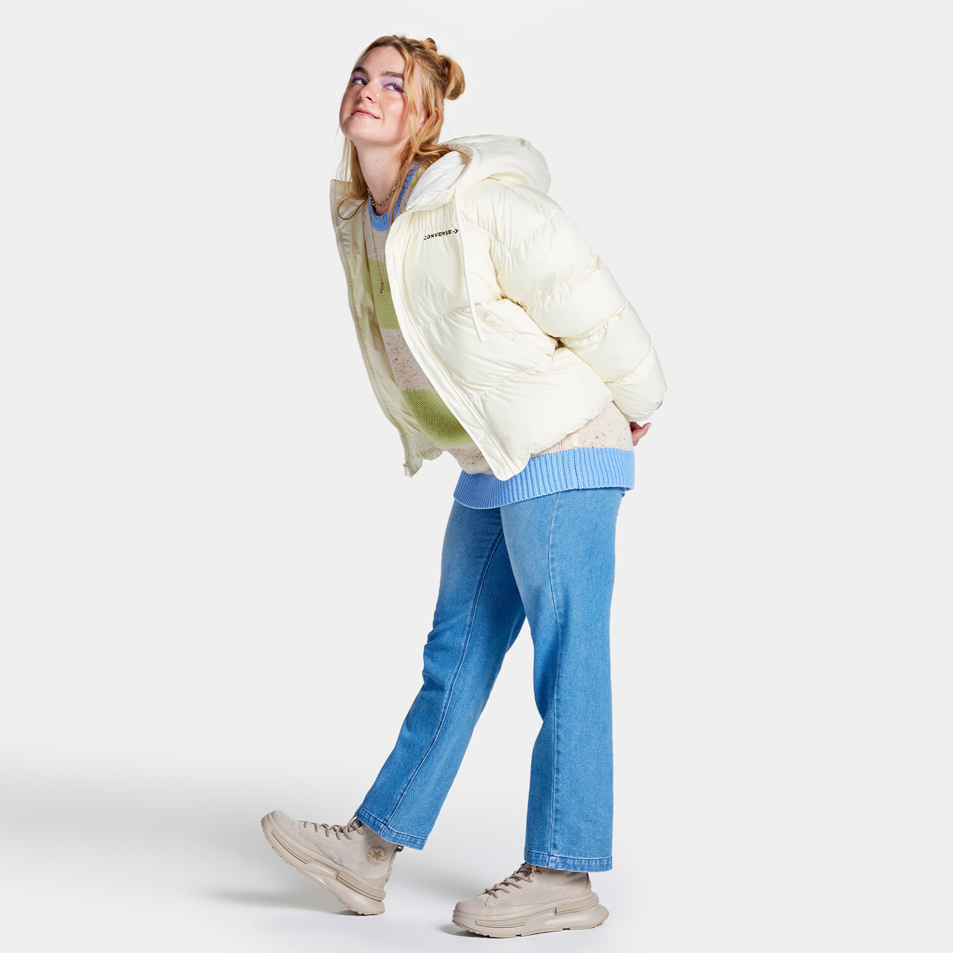 Converse Short Puffer Kadın Beyaz Mont