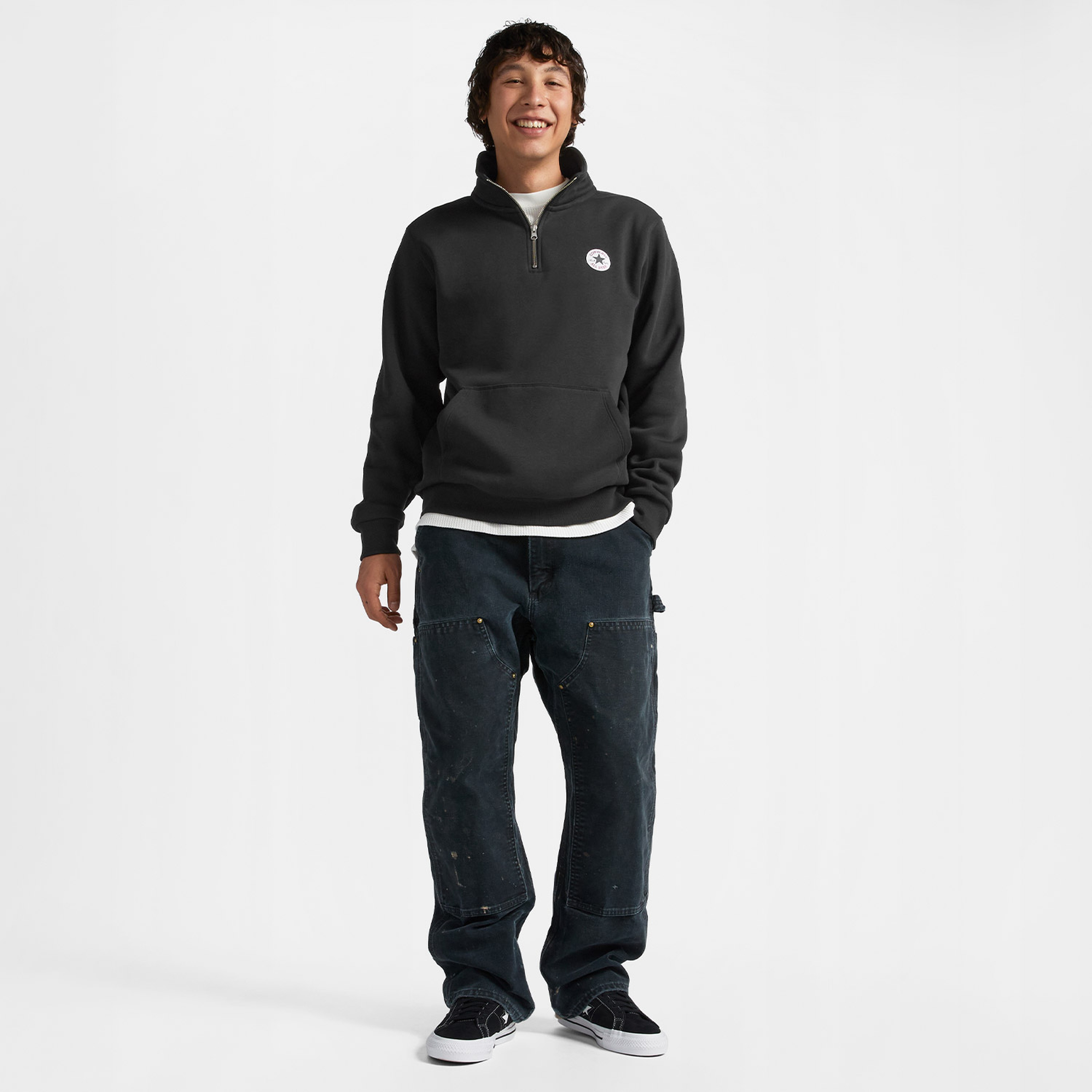 Converse All Star Retro Quarter Zip Erkek Siyah Sweatshirt