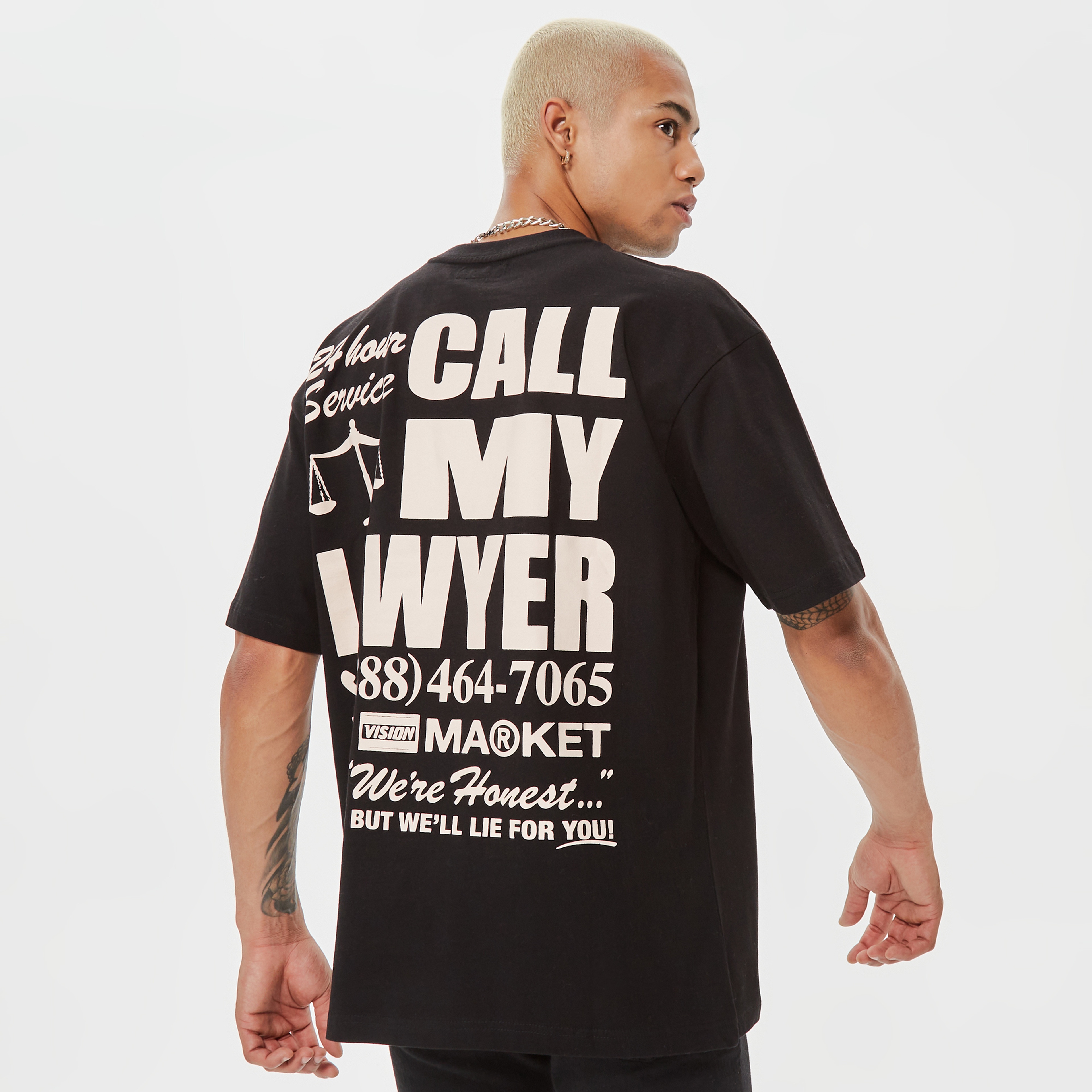 Market 24 Hr Lawyer Service Pocket Erkek Siyah T-Shirt