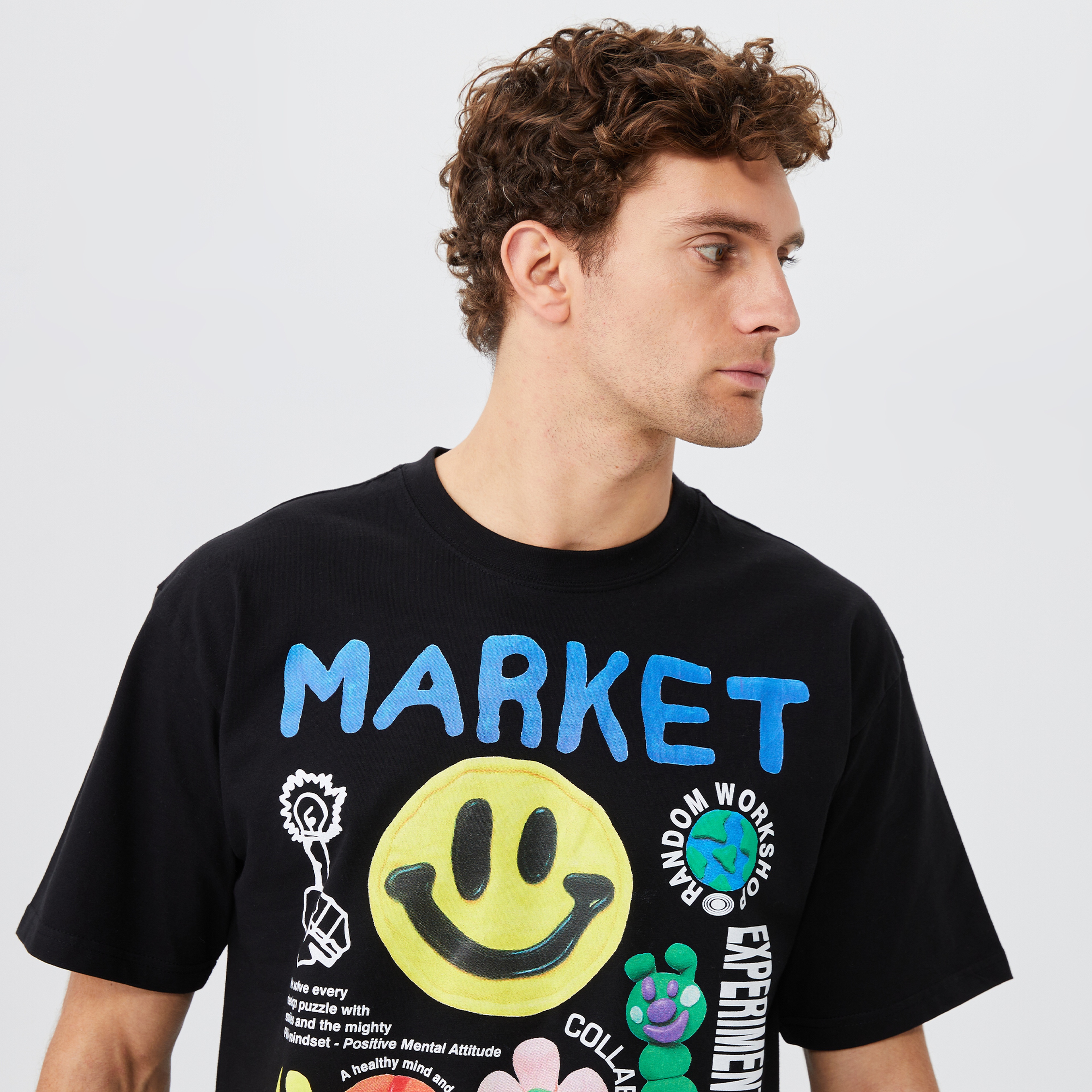 Market Smiley Collage Erkek Siyah T-Shirt