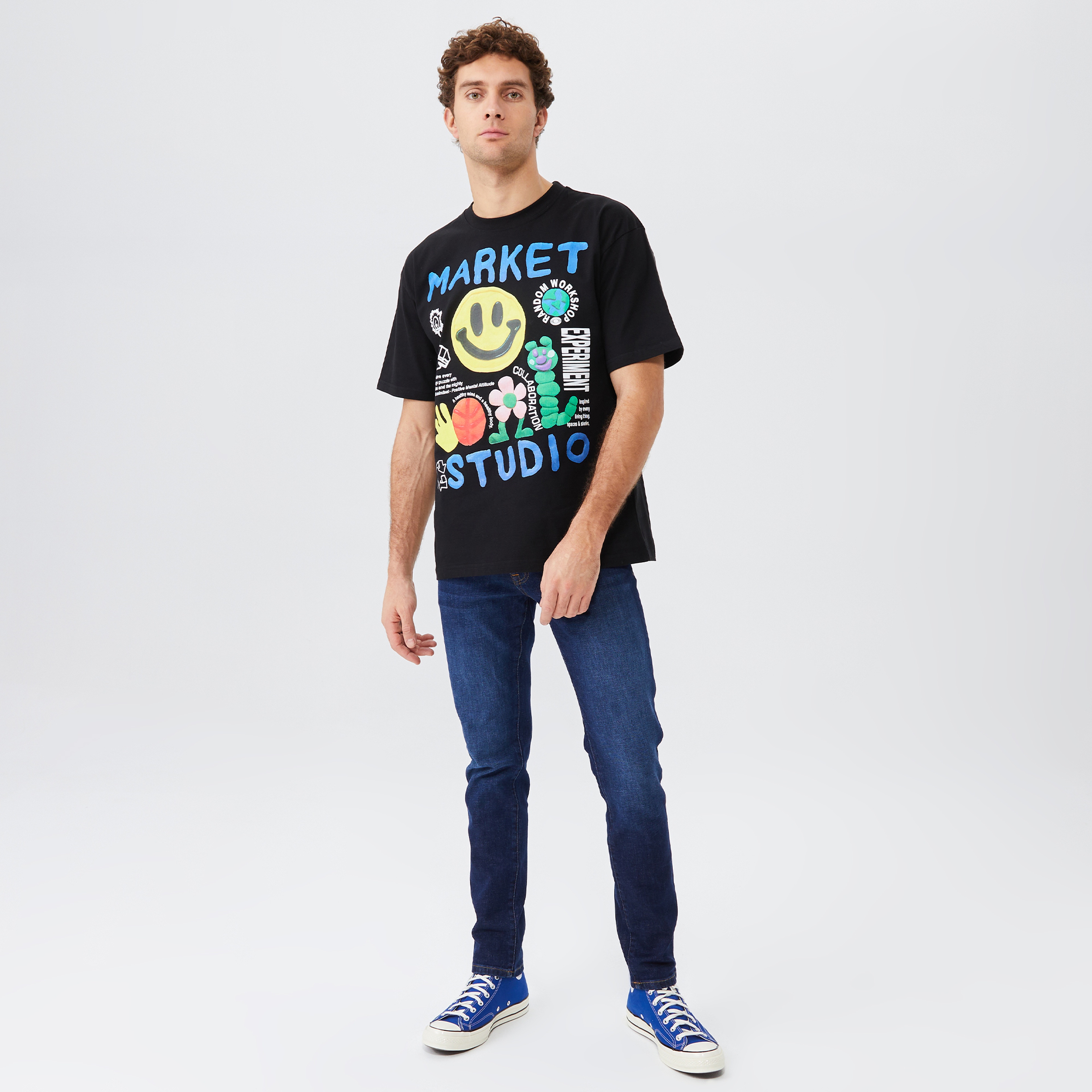 Market Smiley Collage Erkek Siyah T-Shirt