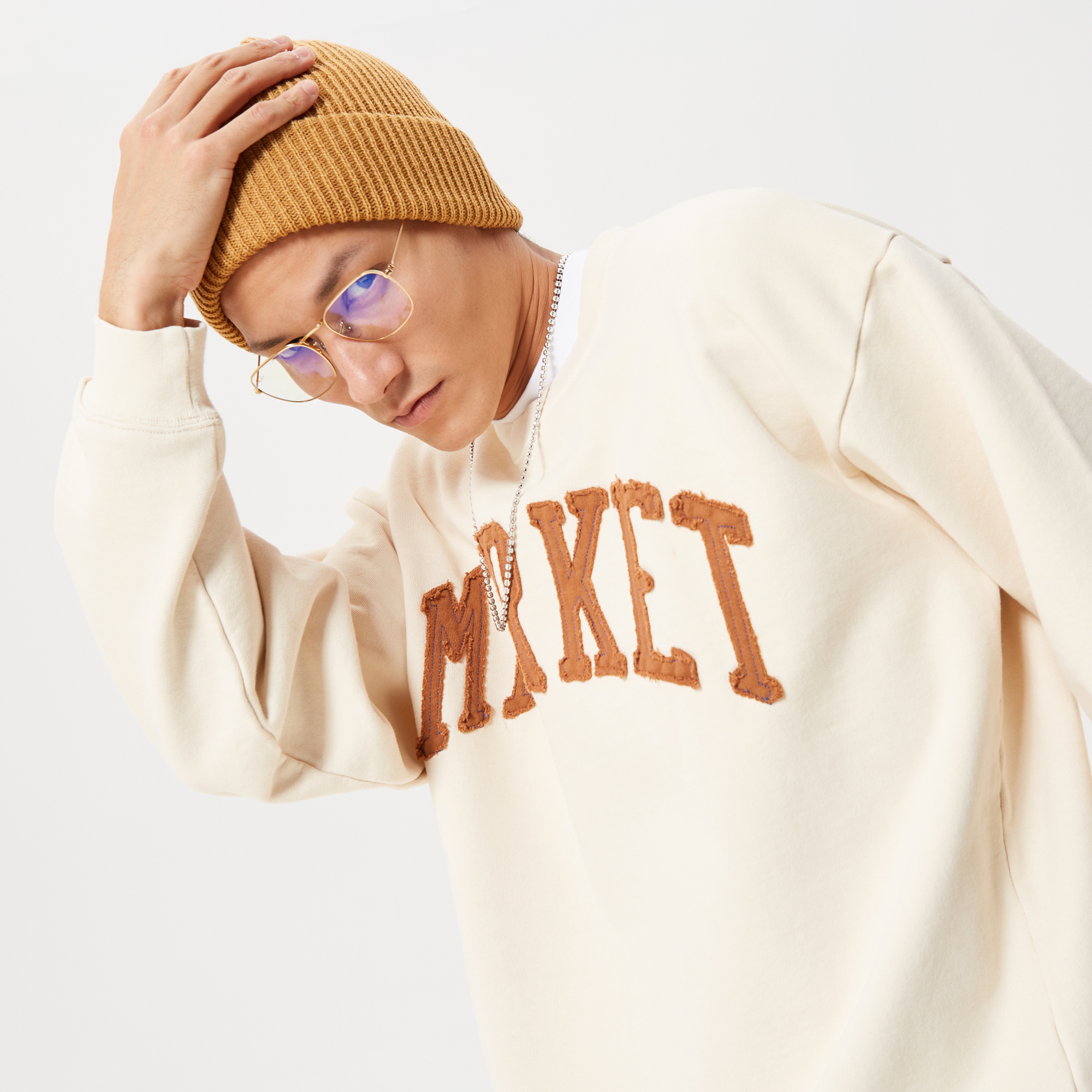 Market Vintage Wash Crewneck Erkek Bej Sweatshirt