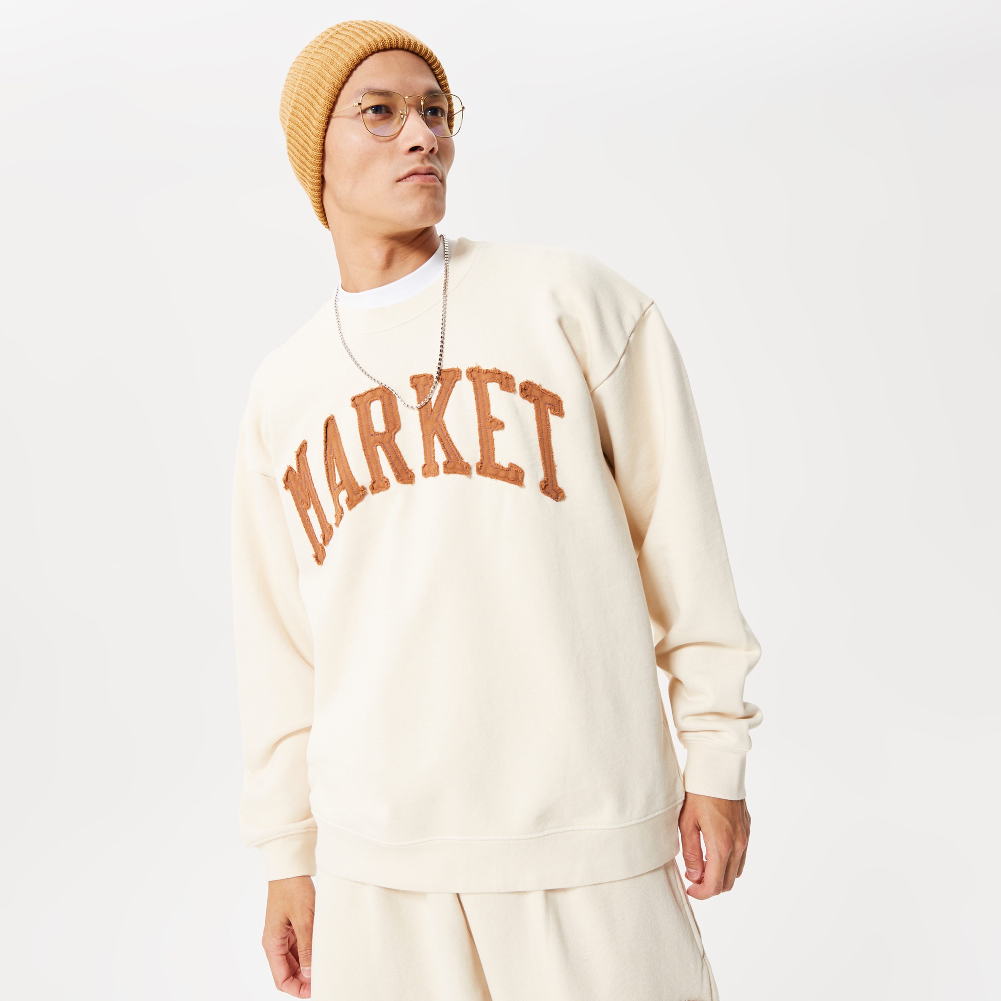 Market Vintage Wash Crewneck Erkek Bej Sweatshirt
