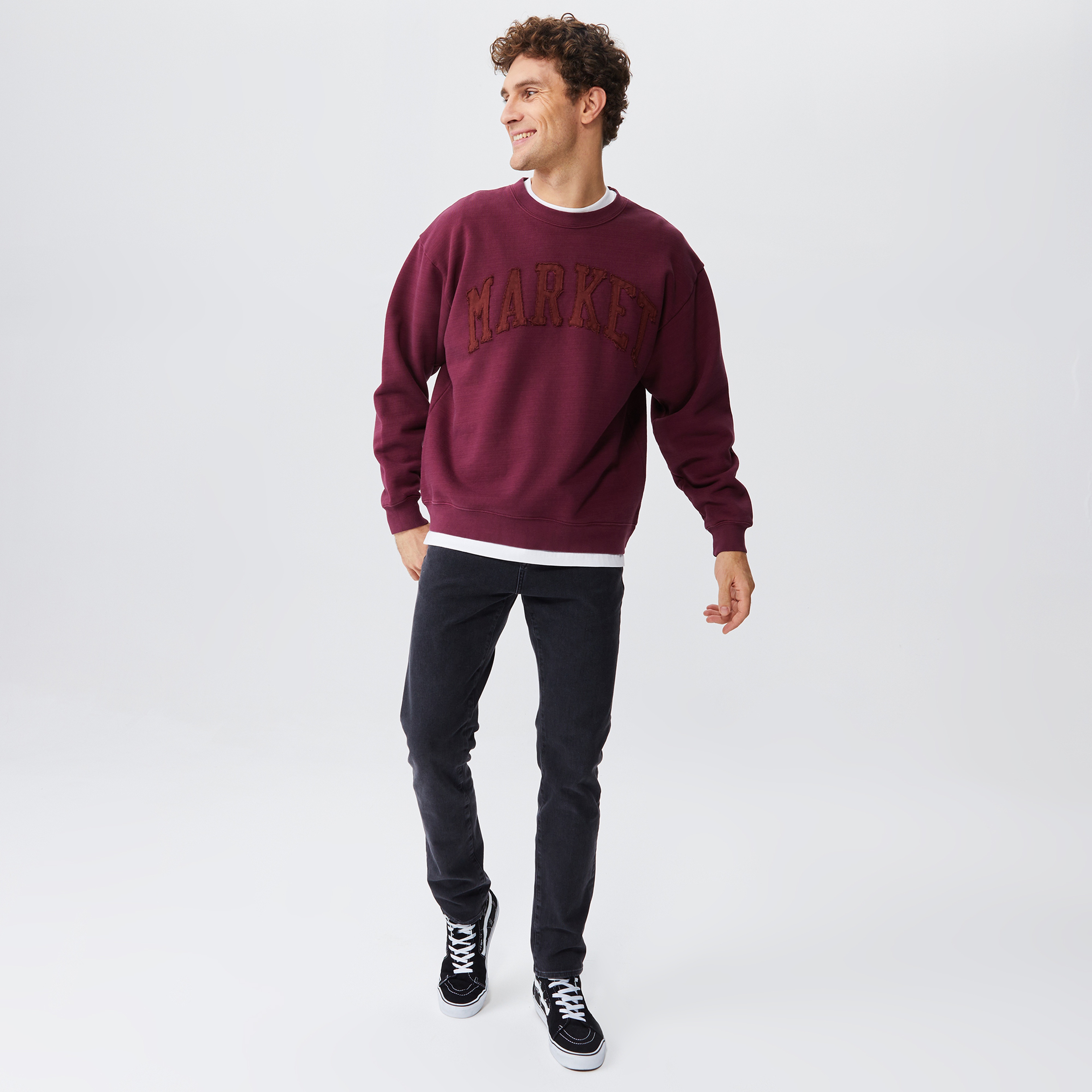 Market Vintage Wash Crewneck Erkek Bordo Sweatshirt