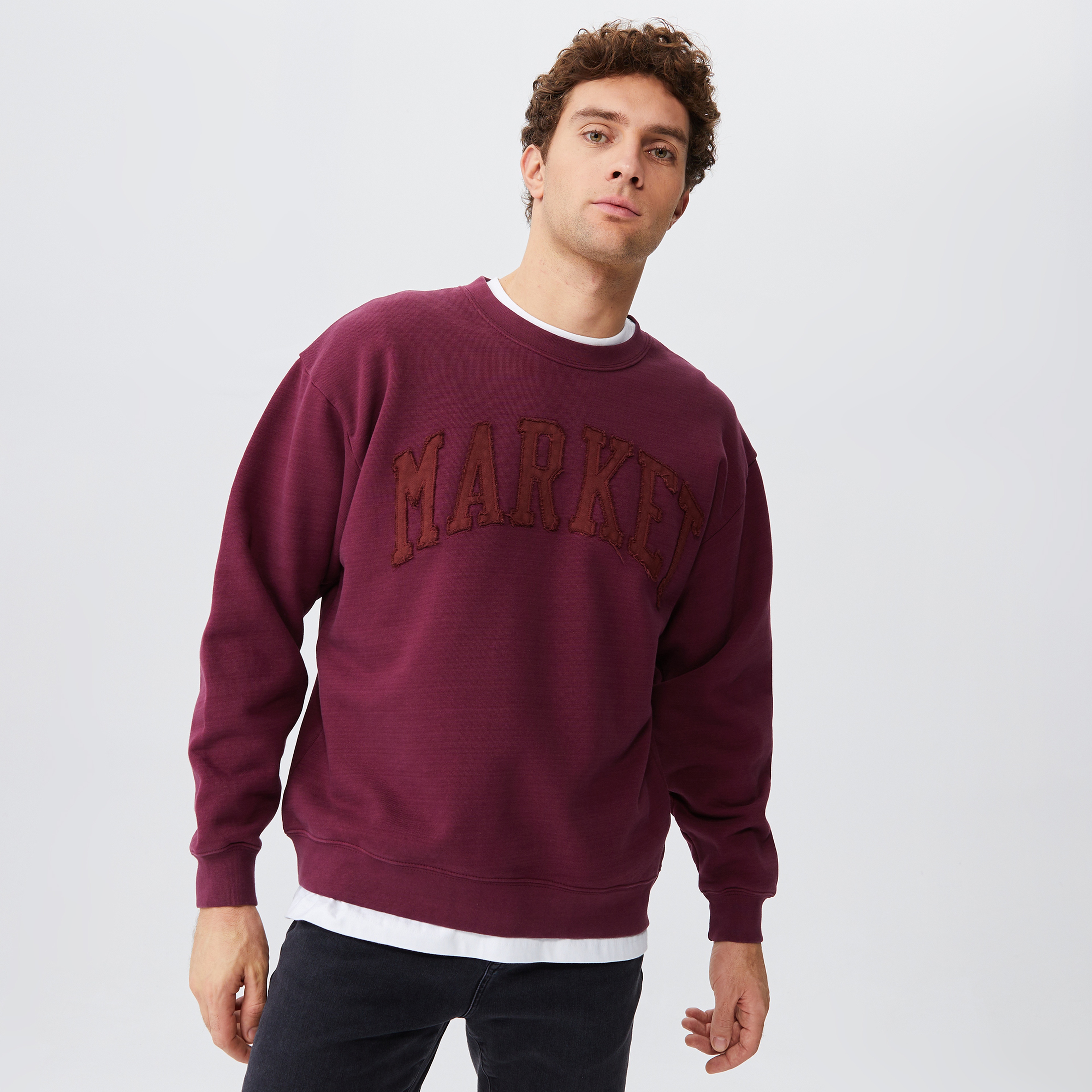 Market Vintage Wash Crewneck Erkek Bordo Sweatshirt