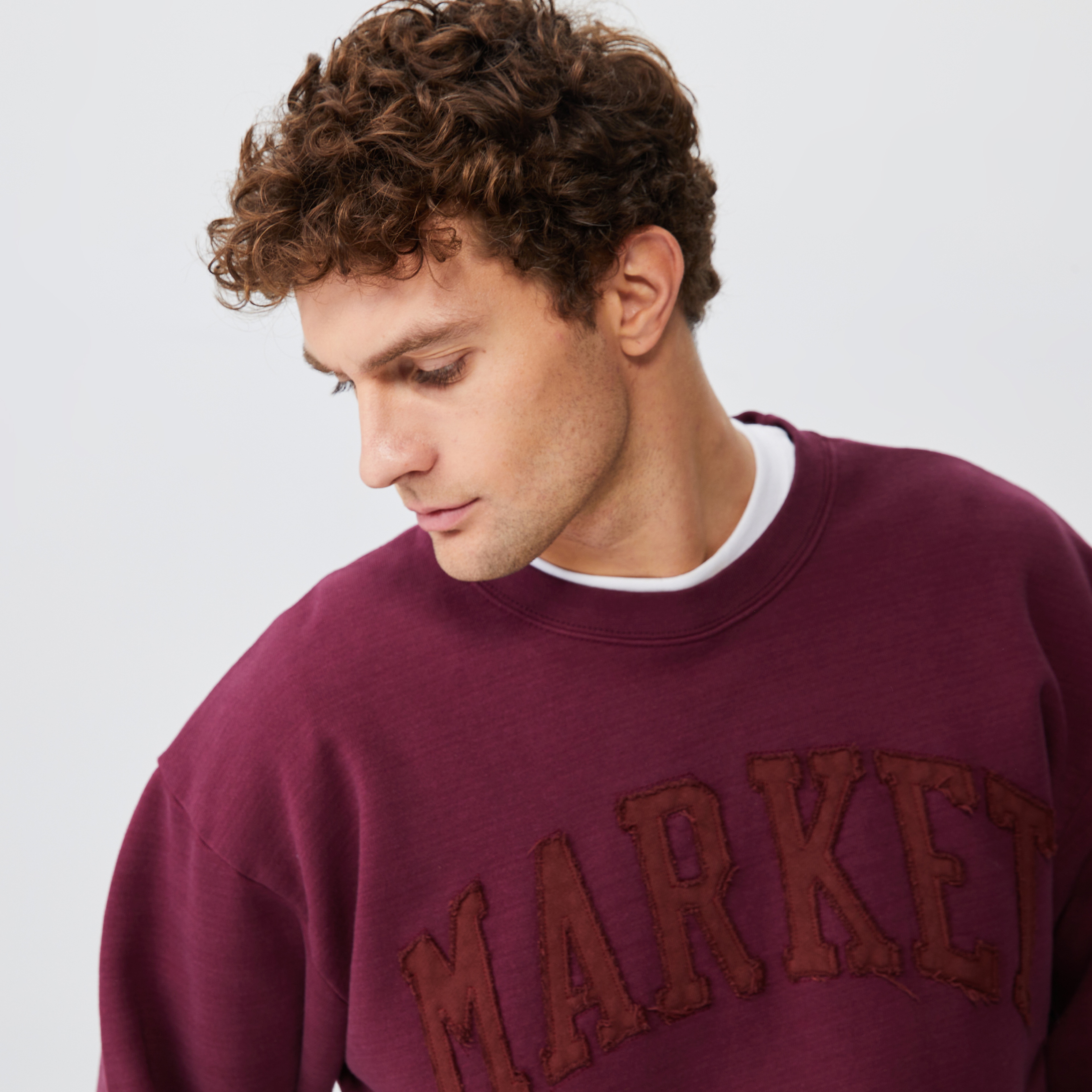Market Vintage Wash Crewneck Erkek Bordo Sweatshirt