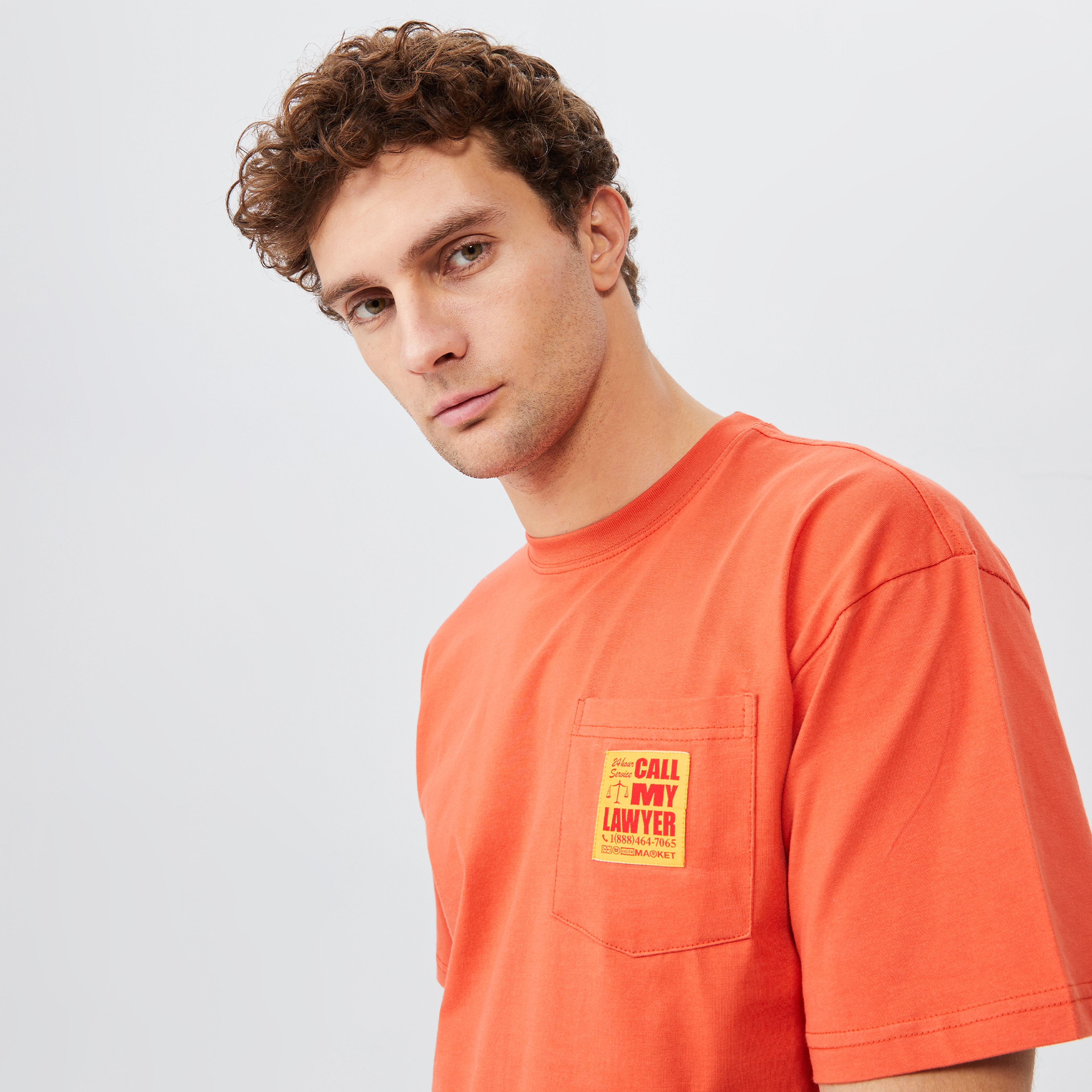 Market 24 Hr Lawyer Service Pocket Erkek Turuncu T-Shirt