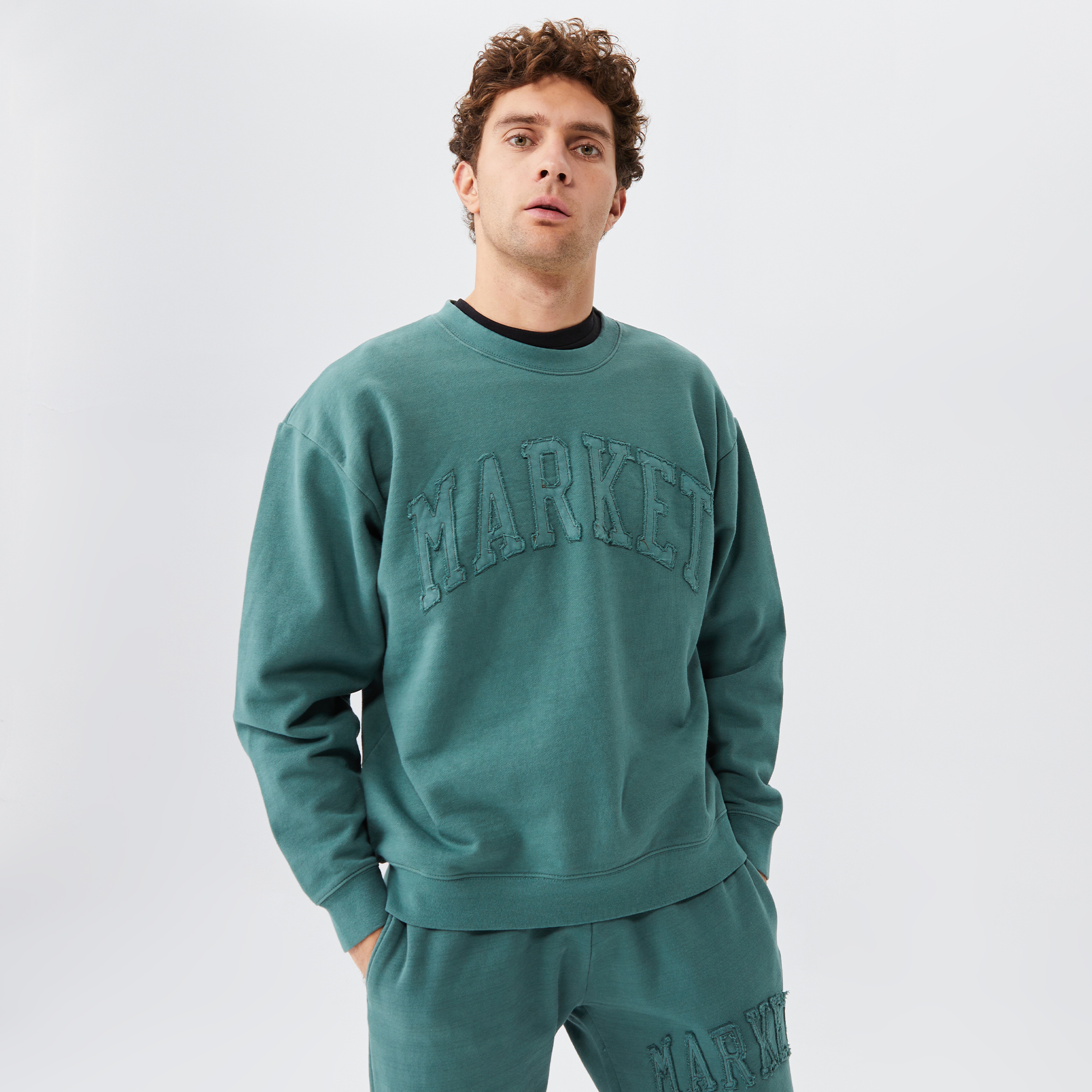 Market Vintage Wash Crewneck Erkek Yeşil Sweatshirt