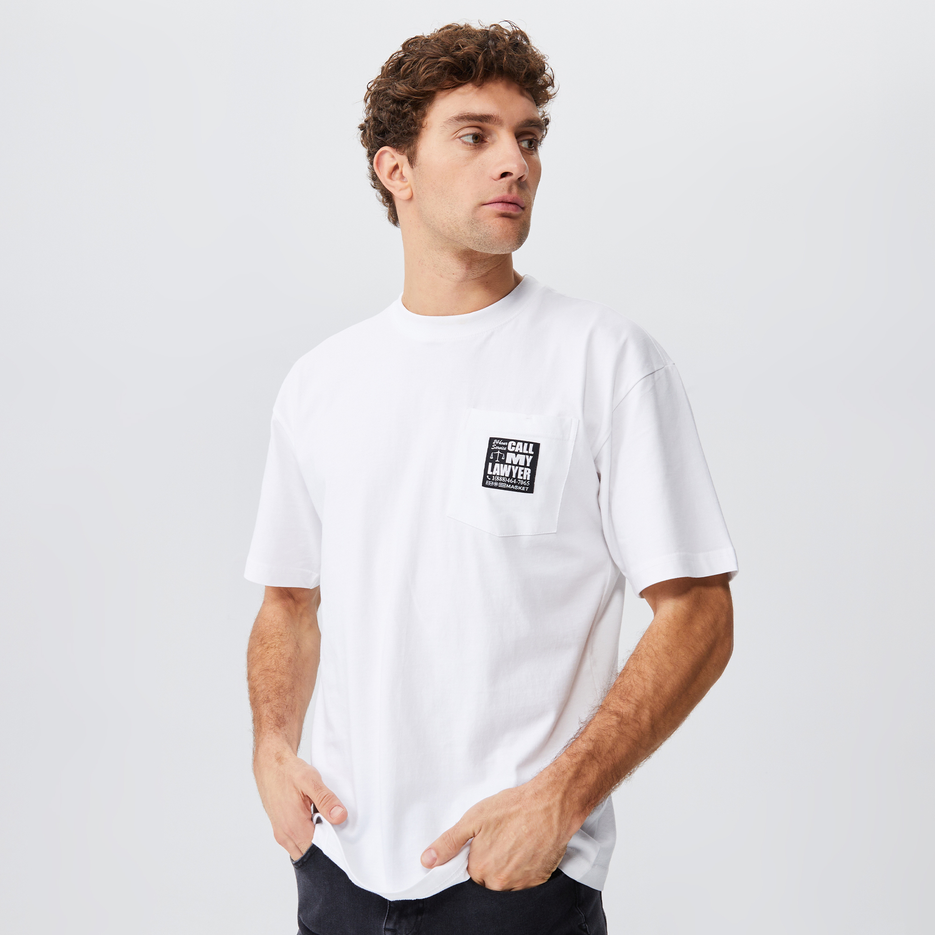 Market 24 Hr Lawyer Service Pocket Erkek Beyaz T-Shirt