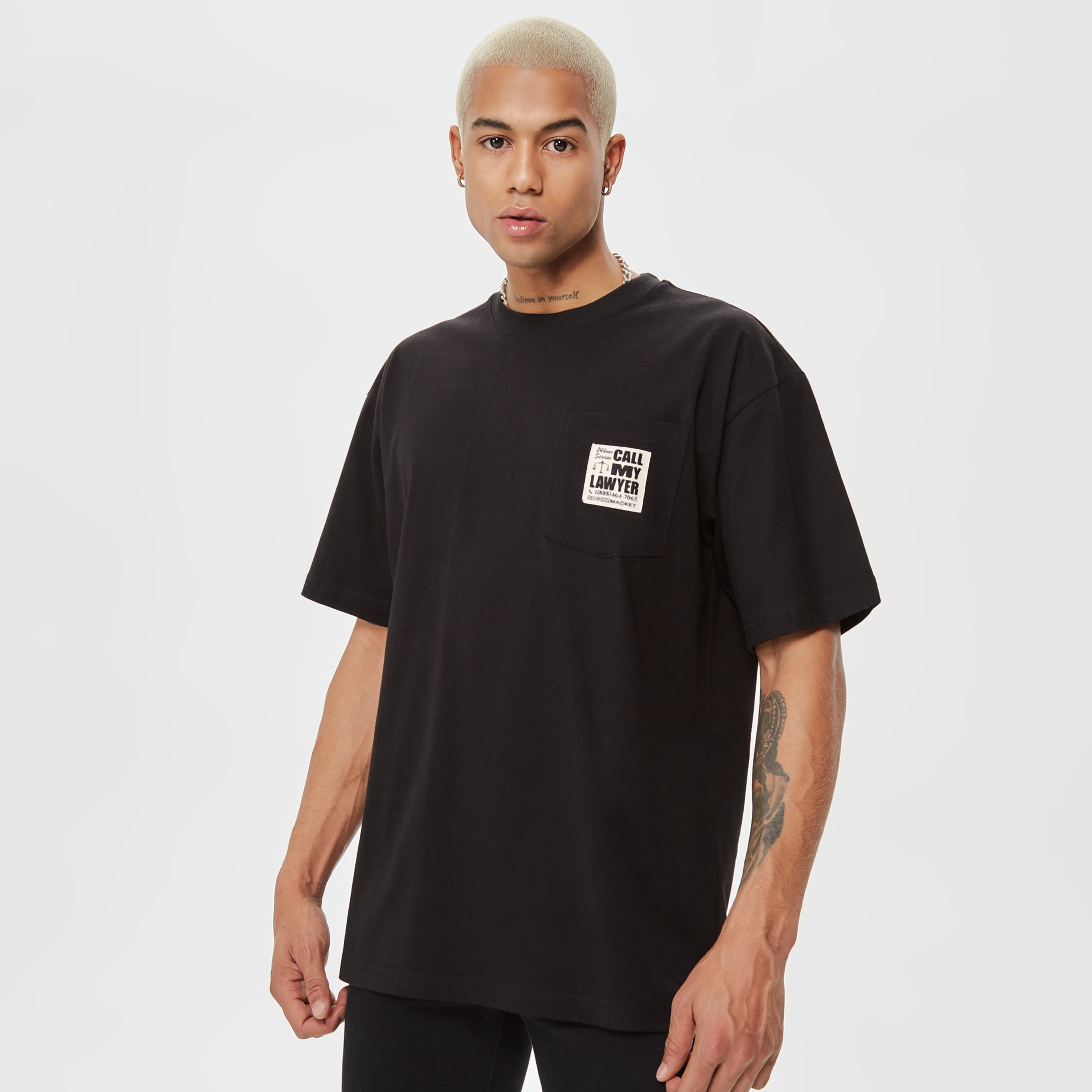Market 24 Hr Lawyer Service Pocket Erkek Siyah T-Shirt