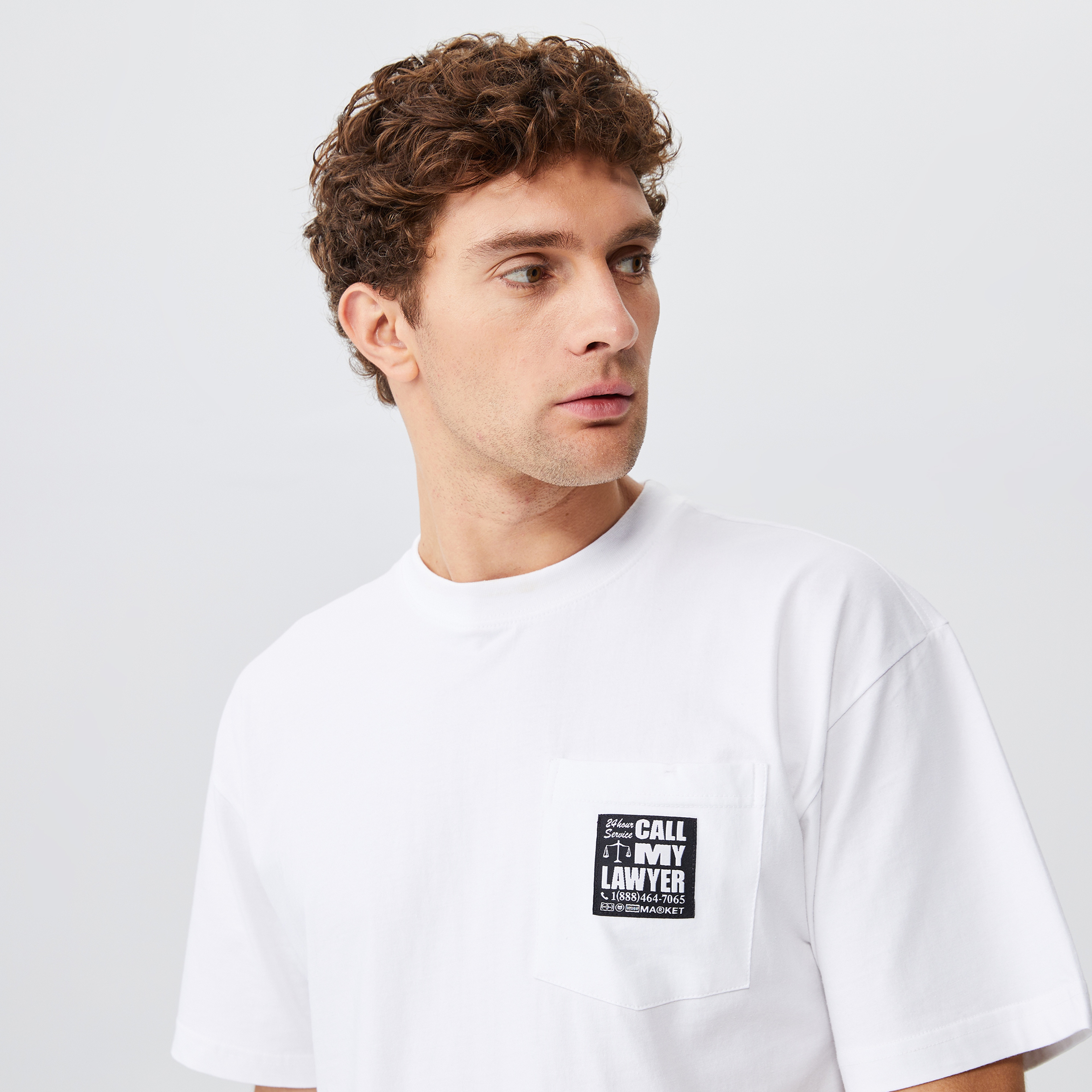 Market 24 Hr Lawyer Service Pocket Erkek Beyaz T-Shirt