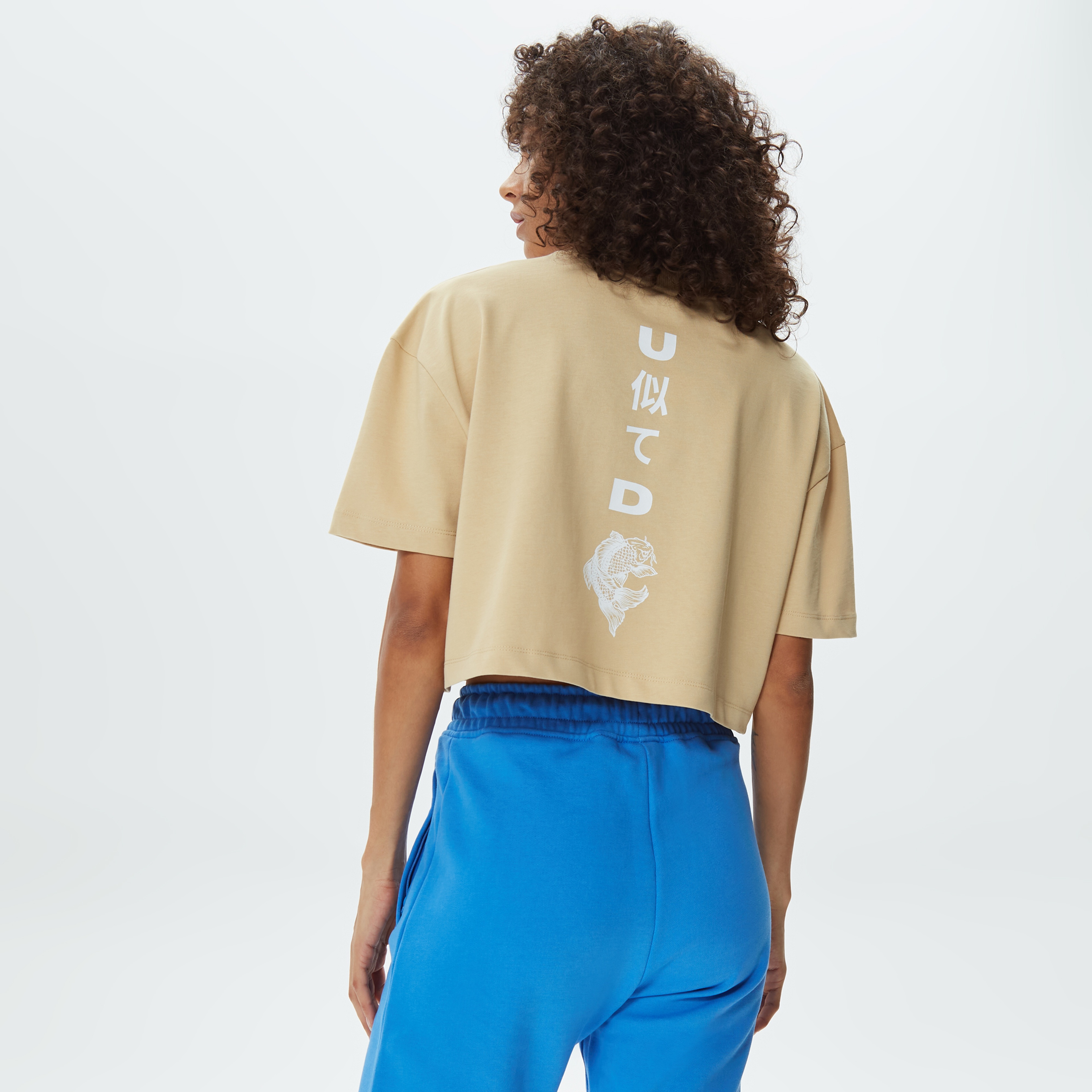 UNITED4 Kadın Bej Crop T-Shirt