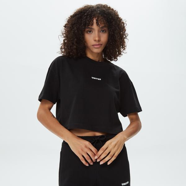 UNITED4 Classic Kadın Siyah Crop T-Shirt