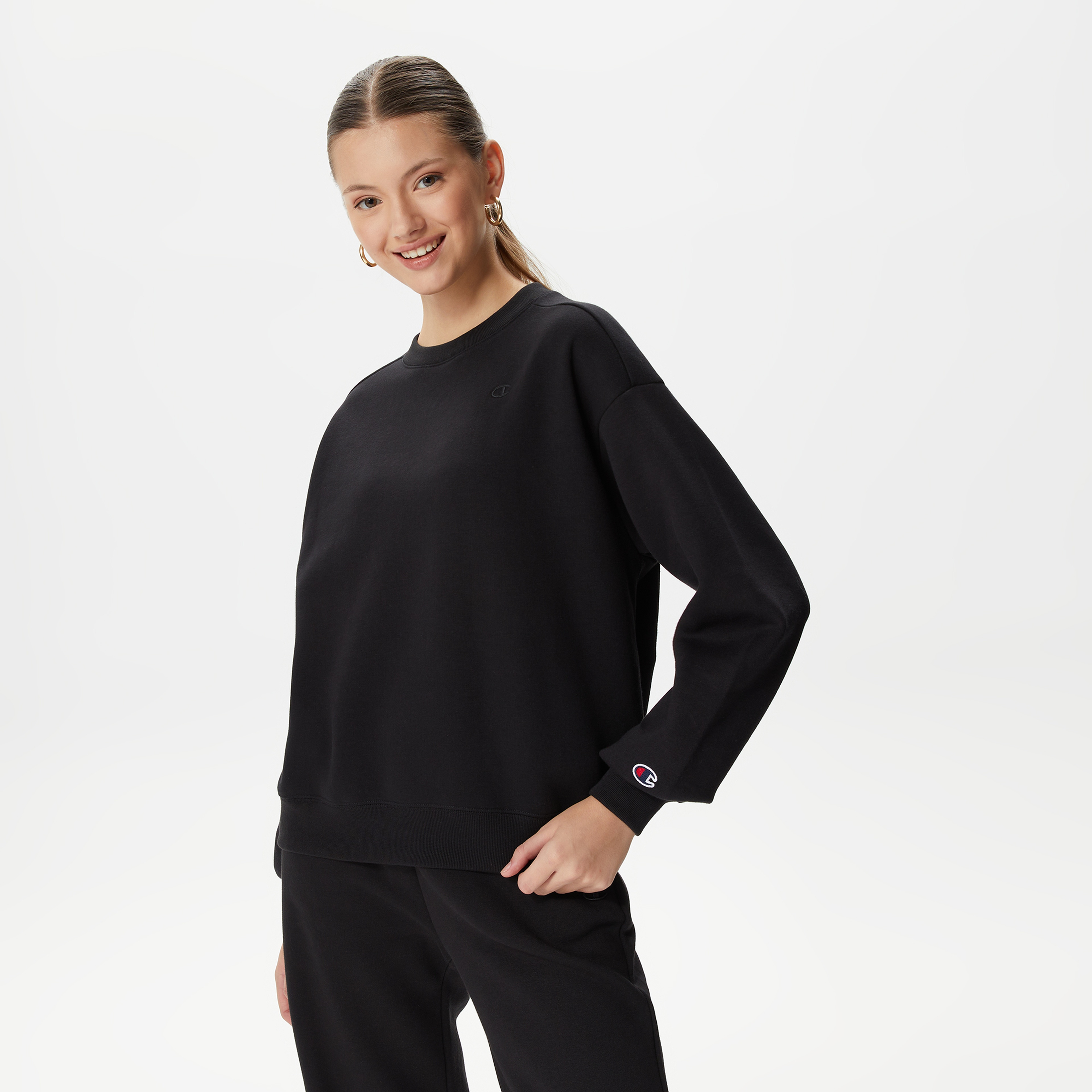 Champion Crewneck Kadın Siyah Sweatshirt