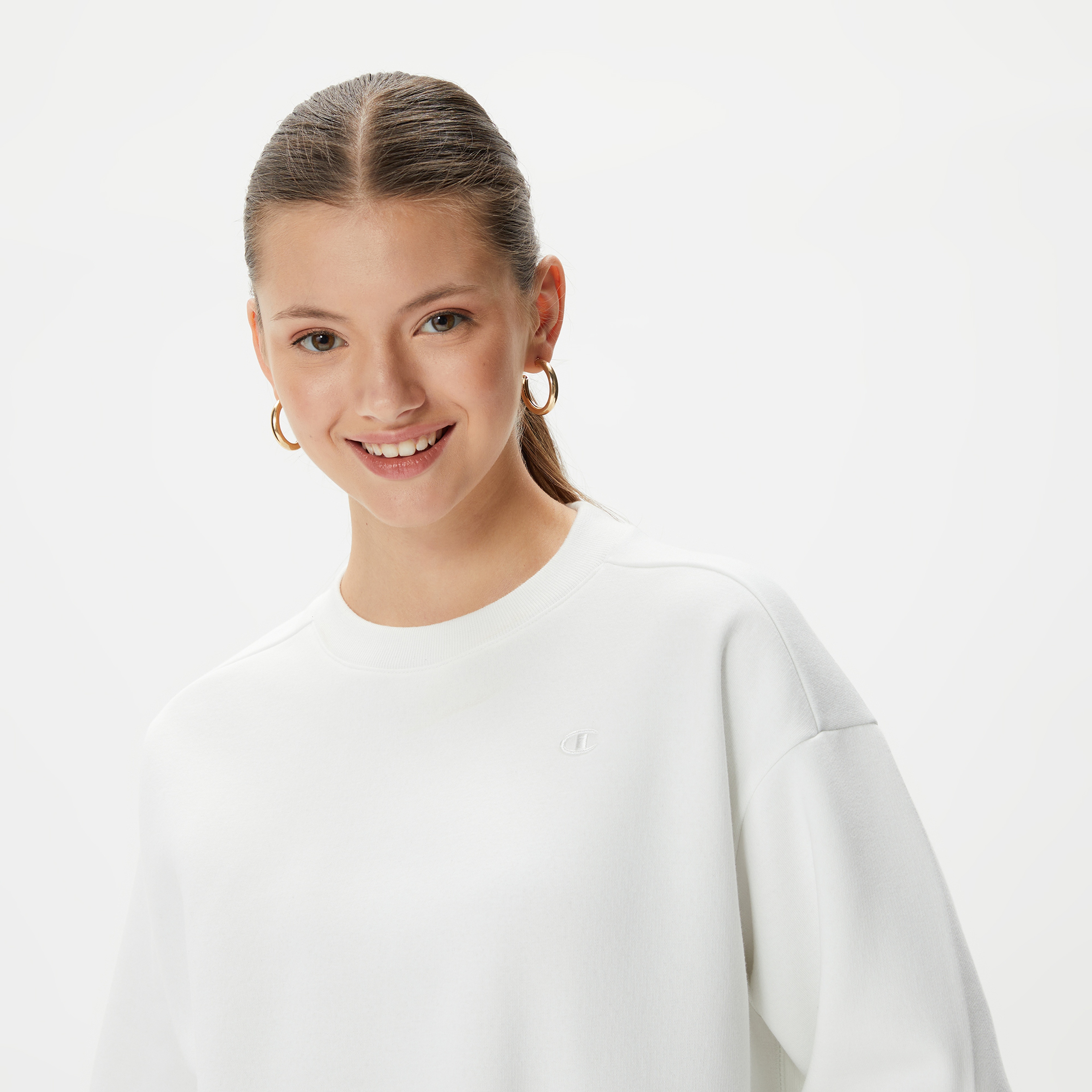 Champion Crewneck Kadın Beyaz Sweatshirt