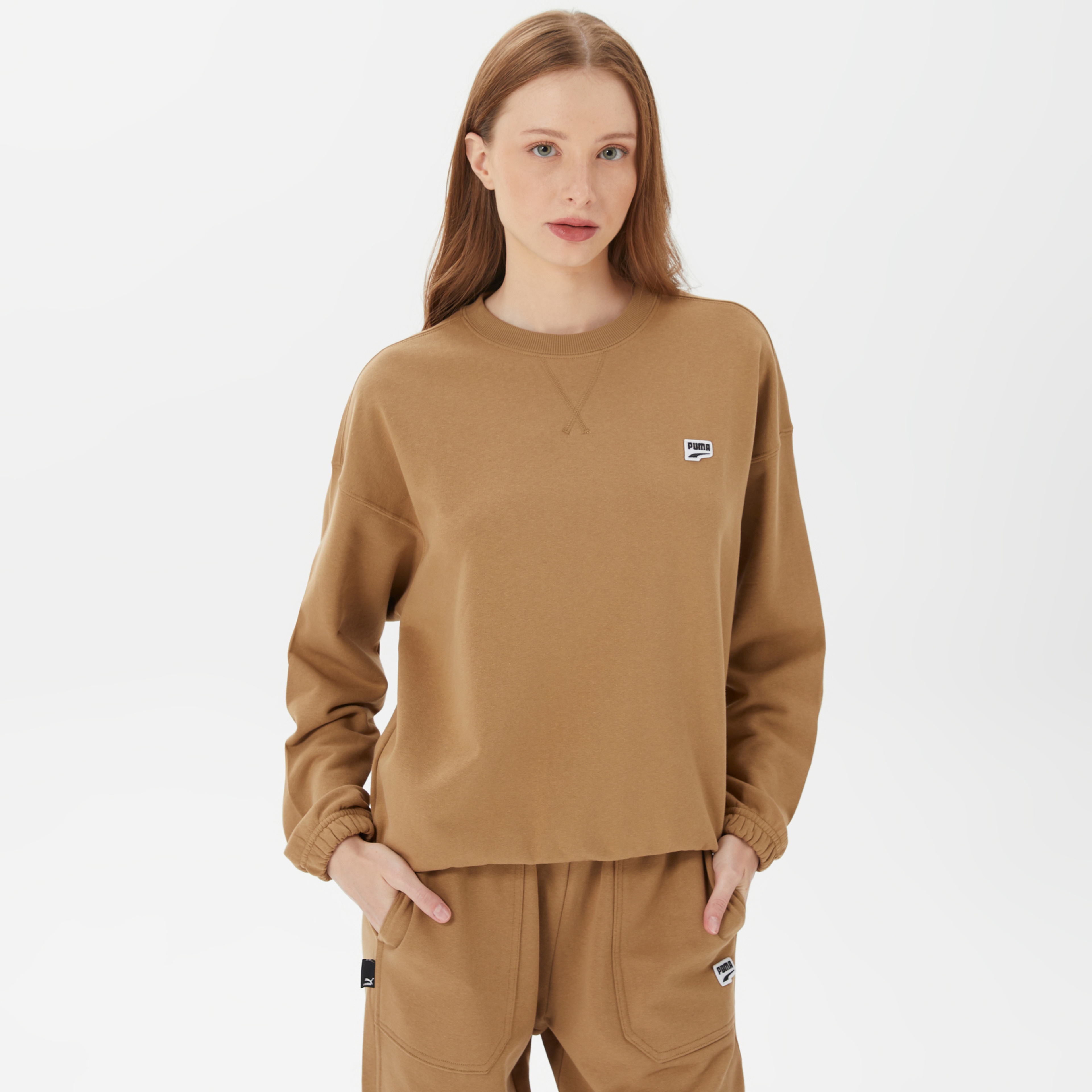 Puma Downtown Oversized Kadın Kahverengi Sweatshirt