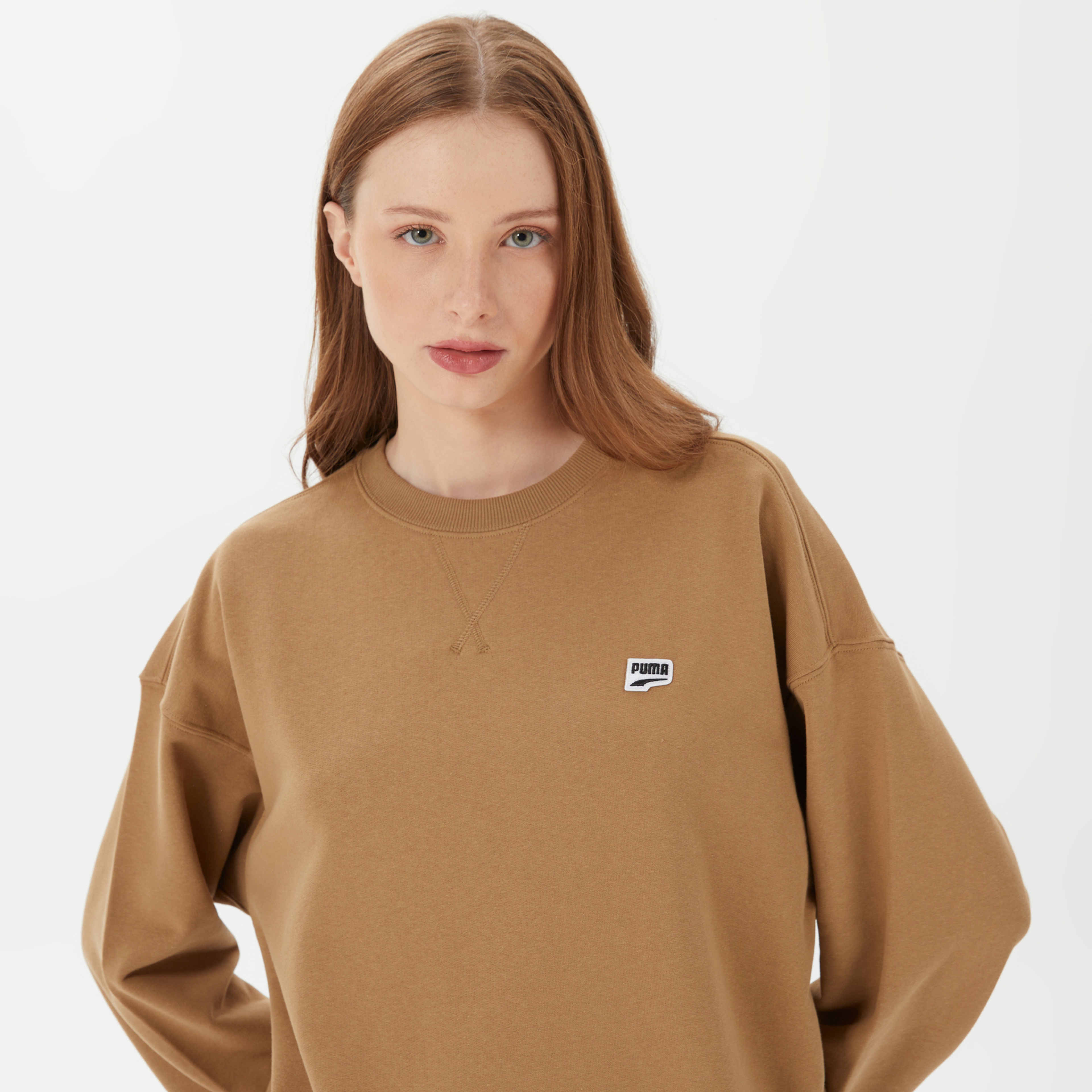 Puma Downtown Oversized Kadın Kahverengi Sweatshirt