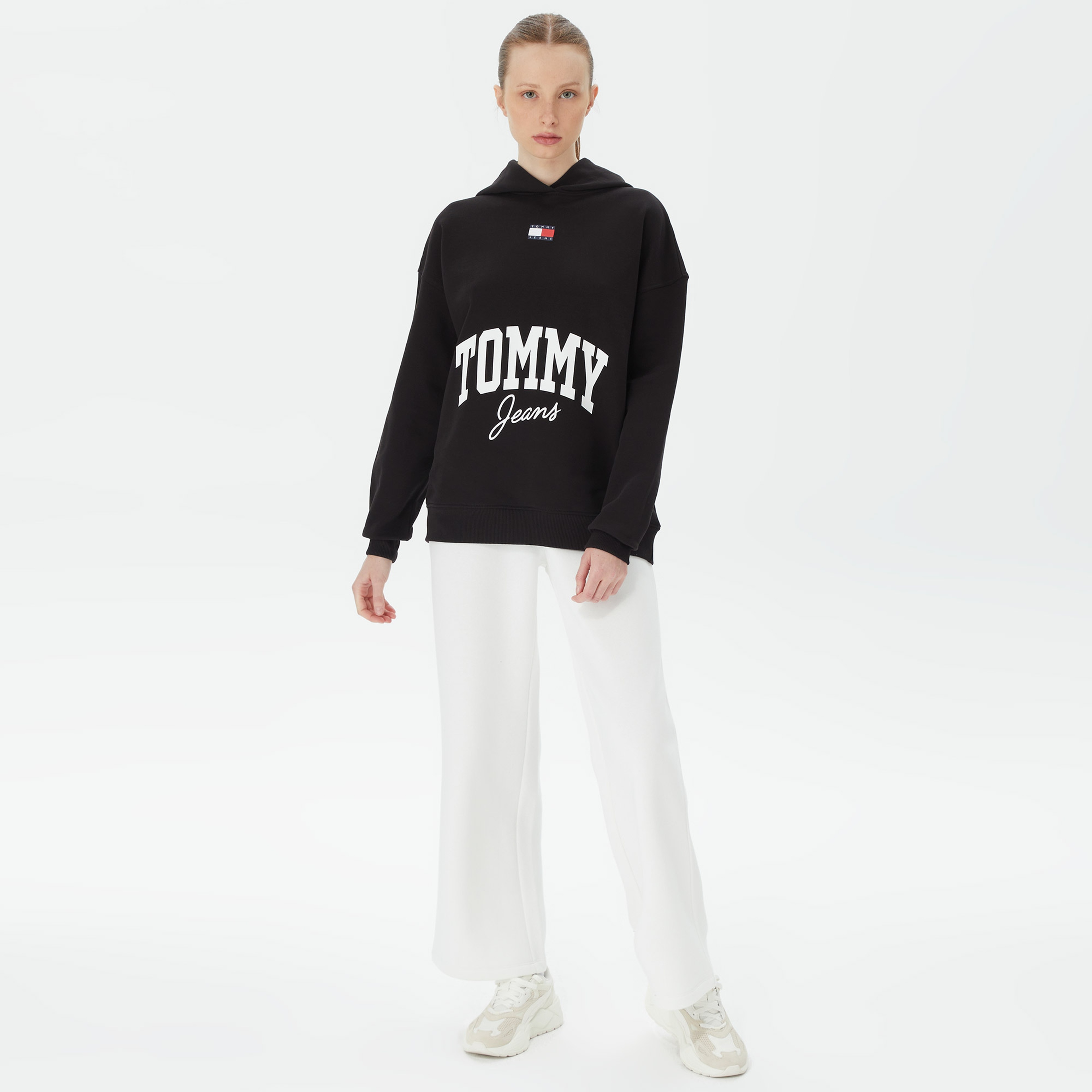 Tommy Hilfiger Oversize New Varsity Kadın Siyah Hoodie