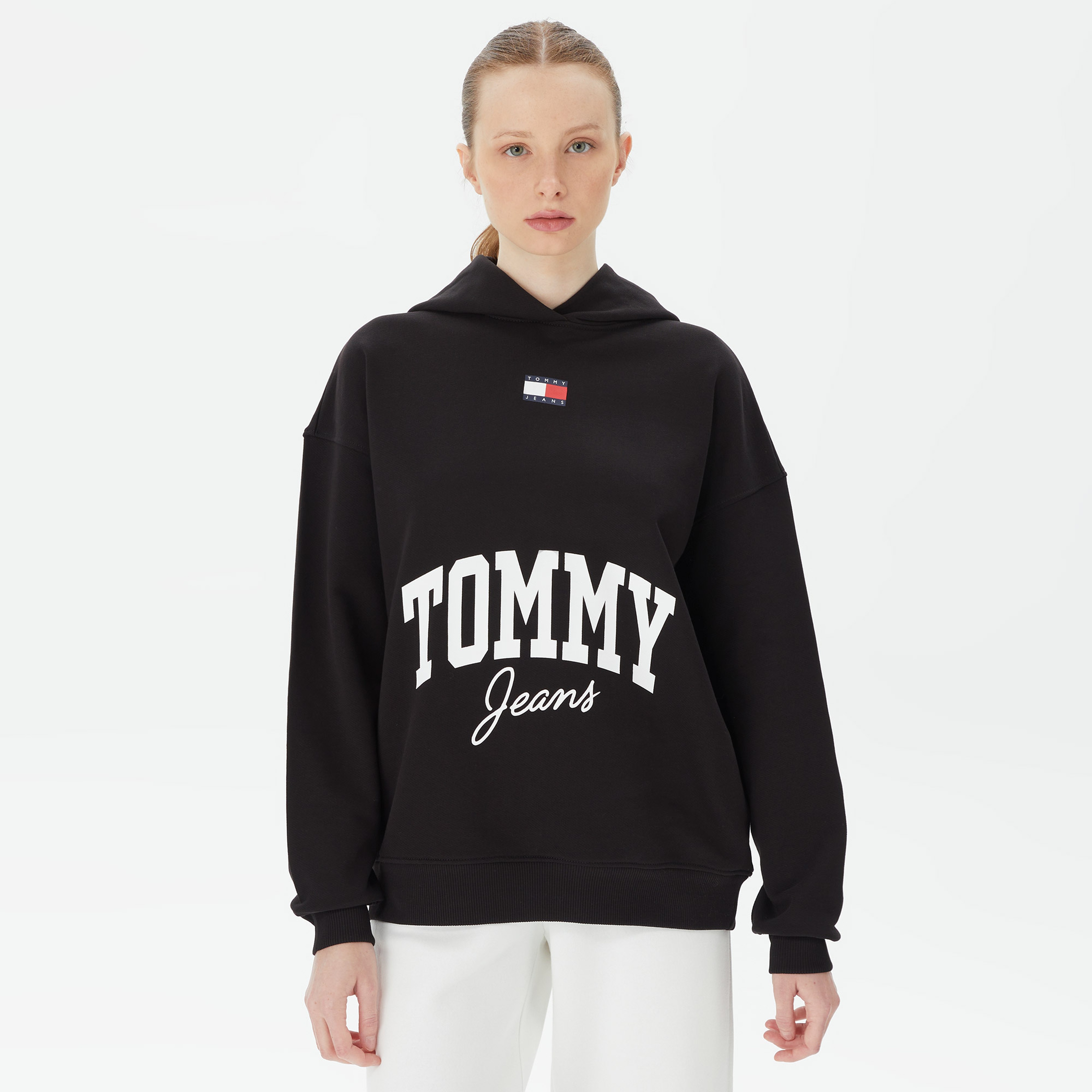 Tommy Hilfiger Oversize New Varsity Kadın Siyah Hoodie