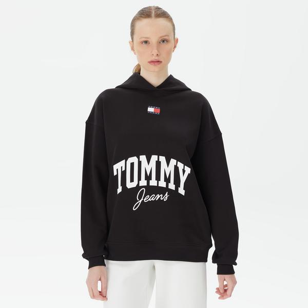 Tommy Hilfiger Oversize New Varsity Kadın Siyah Hoodie