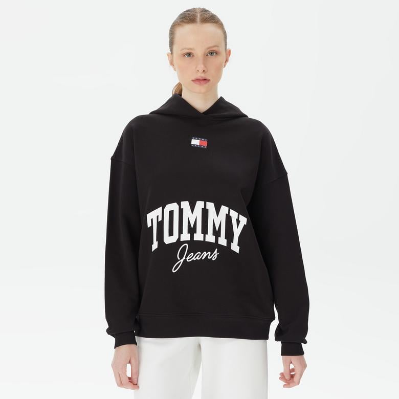 Tommy Hilfiger Oversize New Varsity Kadın Siyah Hoodie