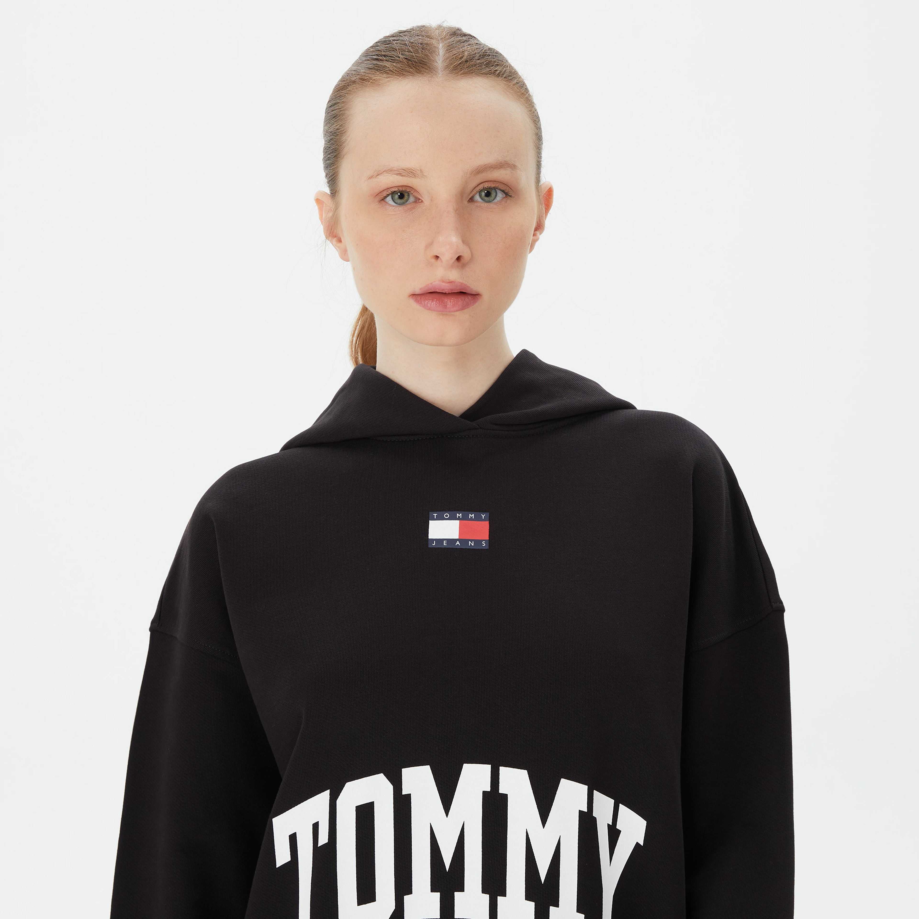 Tommy Hilfiger Oversize New Varsity Kadın Siyah Hoodie