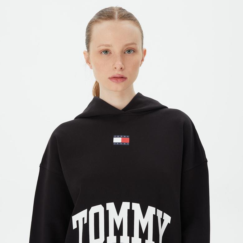 Tommy Hilfiger Oversize New Varsity Kadın Siyah Hoodie