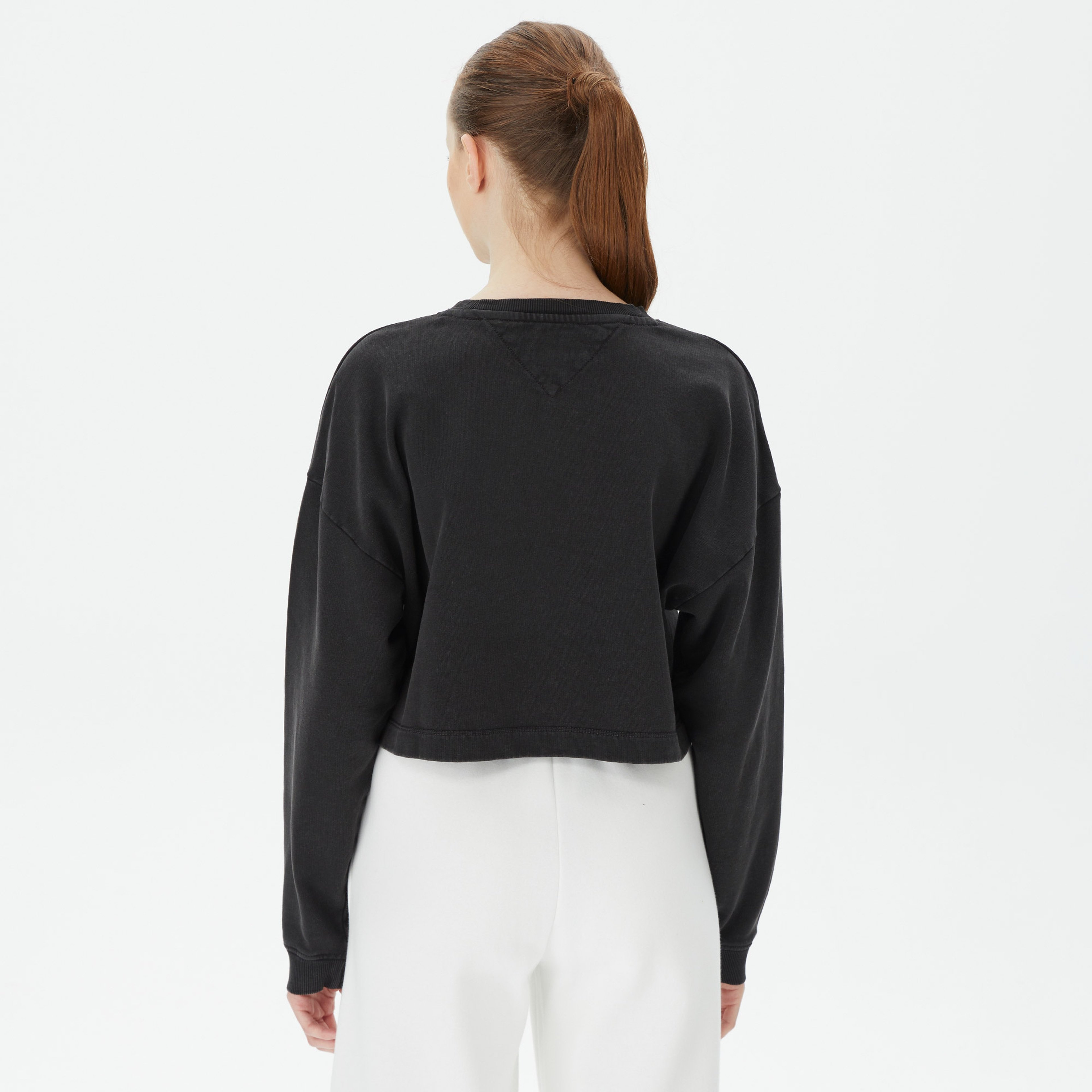 Tommy Hilfiger  Crop Luxe Varsity Crew Kadın Siyah Sweatshirt