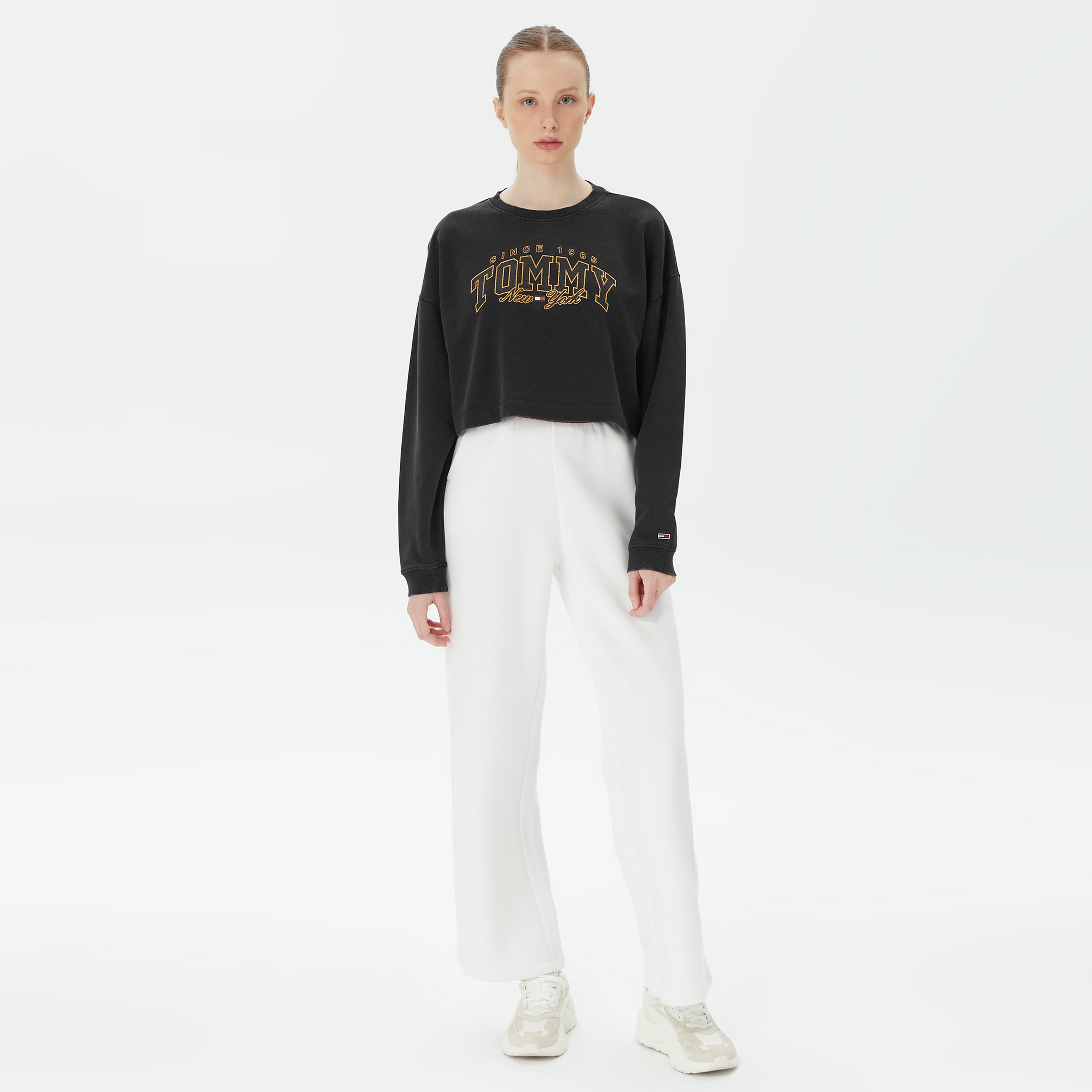 Tommy Hilfiger  Crop Luxe Varsity Crew Kadın Siyah Sweatshirt