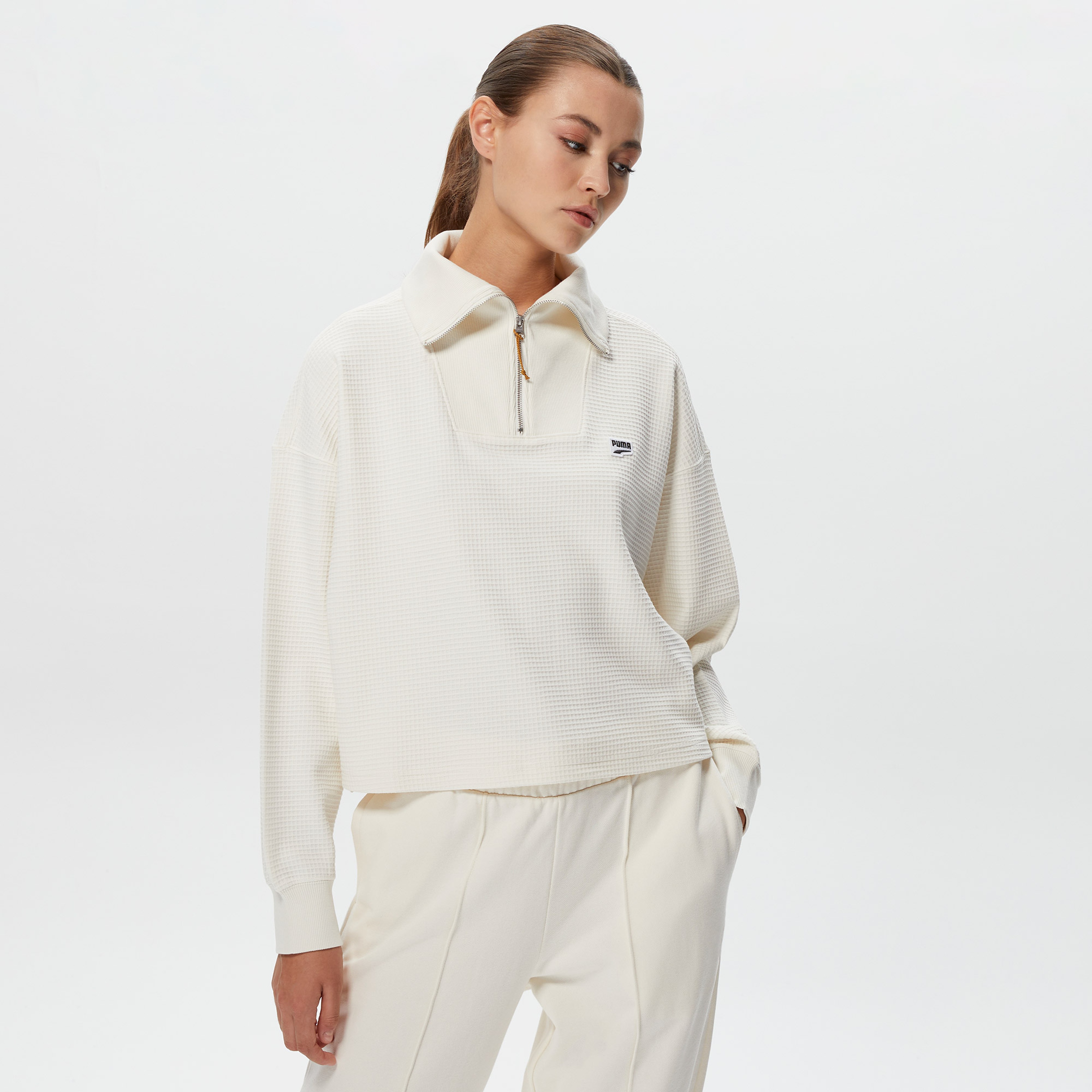 Puma Downtown HalfZip Kadın Krem Sweatshirt