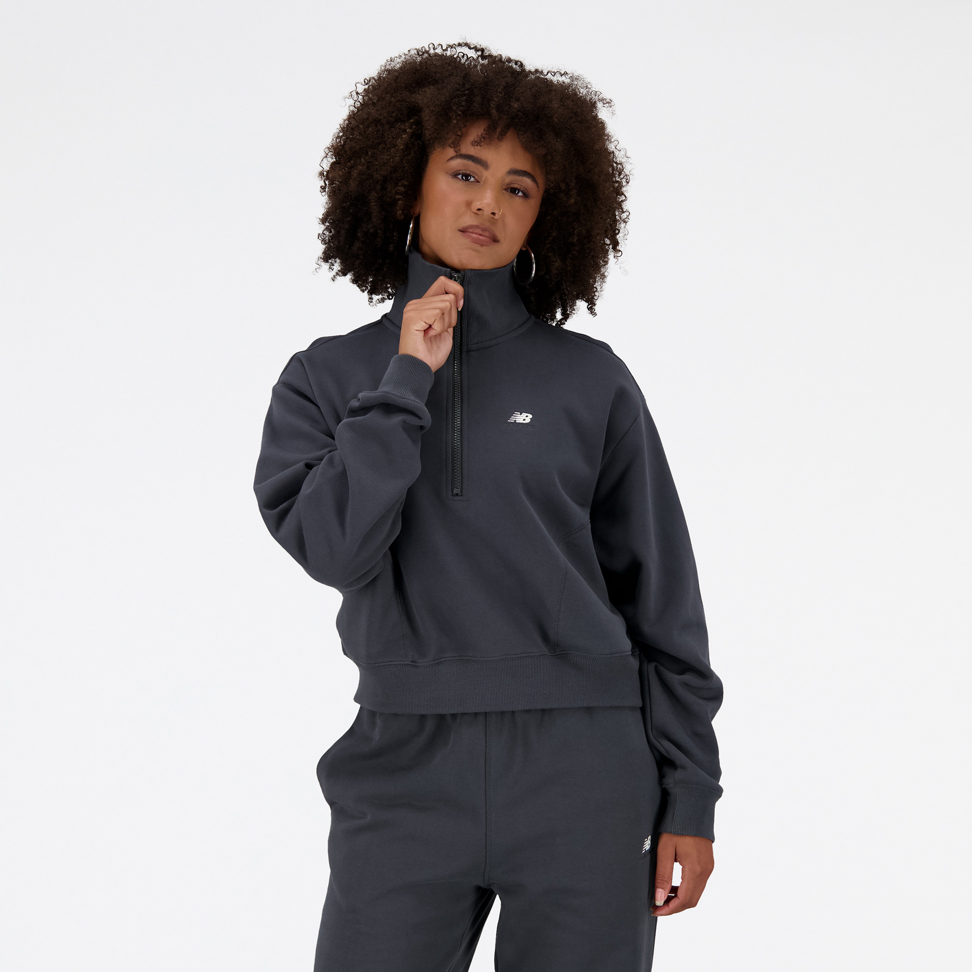 New Balance Athletics Remastered French Terry 1/4 Zip Kadın Gri Sweatshirt