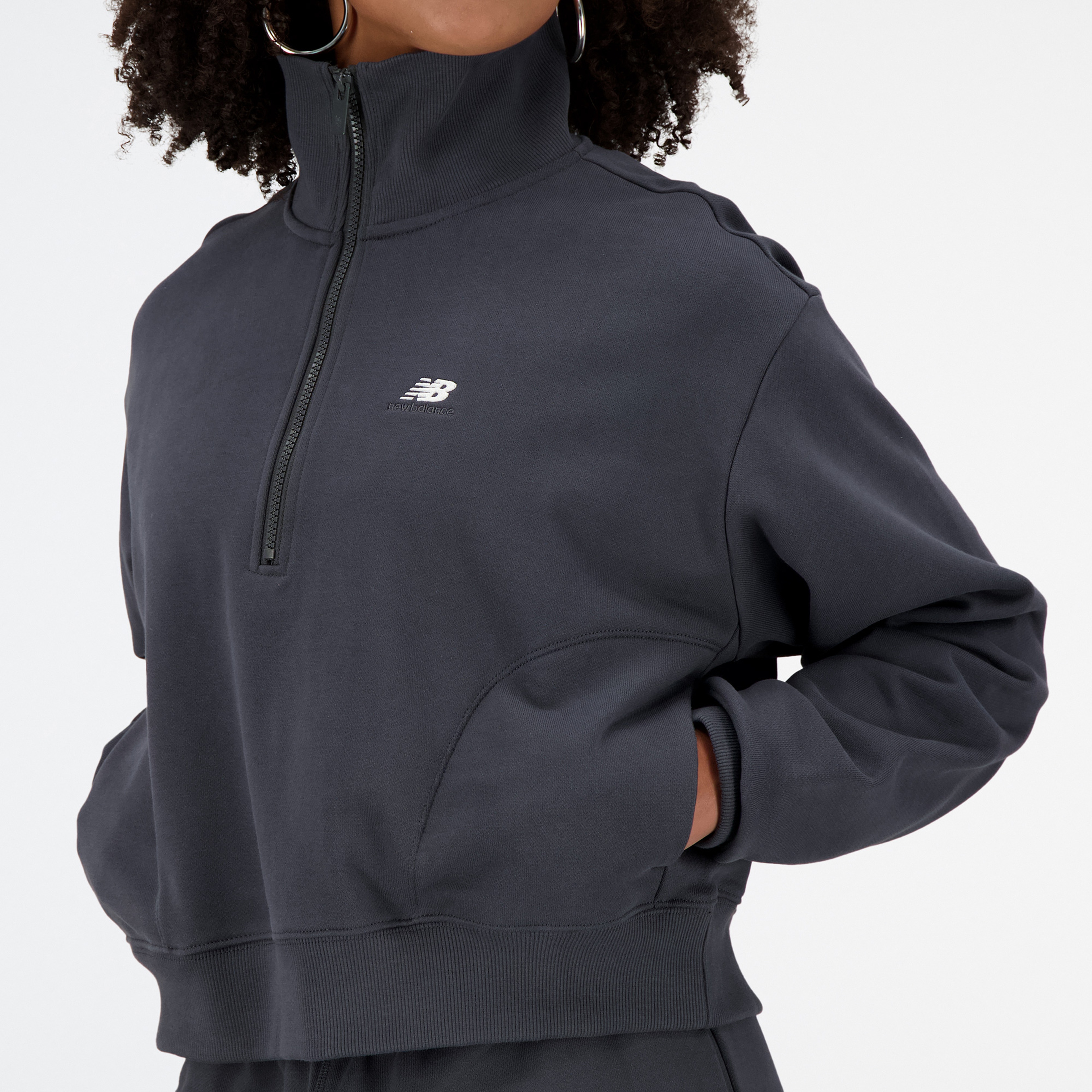New Balance Athletics Remastered French Terry 1/4 Zip Kadın Gri Sweatshirt
