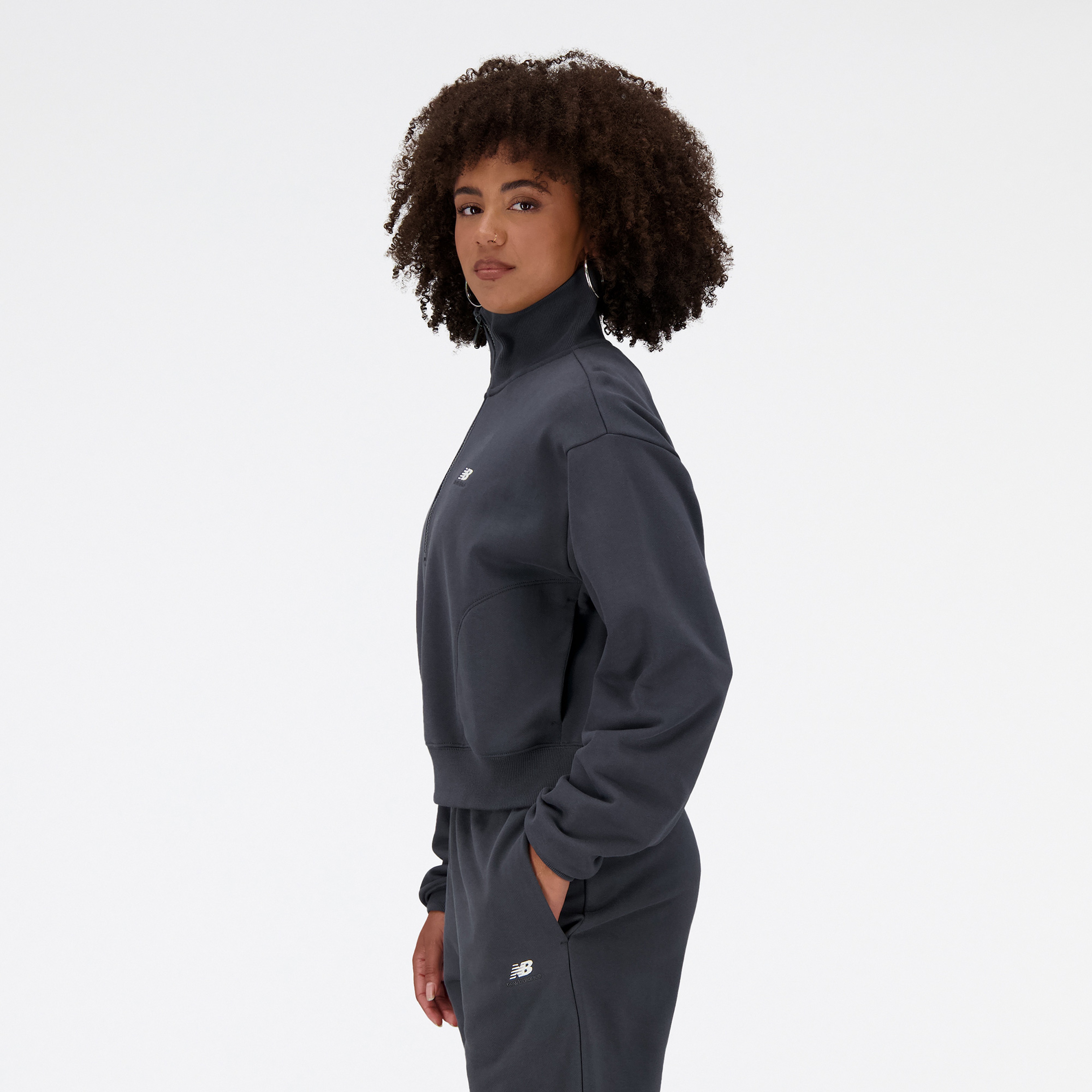 New Balance Athletics Remastered French Terry 1/4 Zip Kadın Gri Sweatshirt