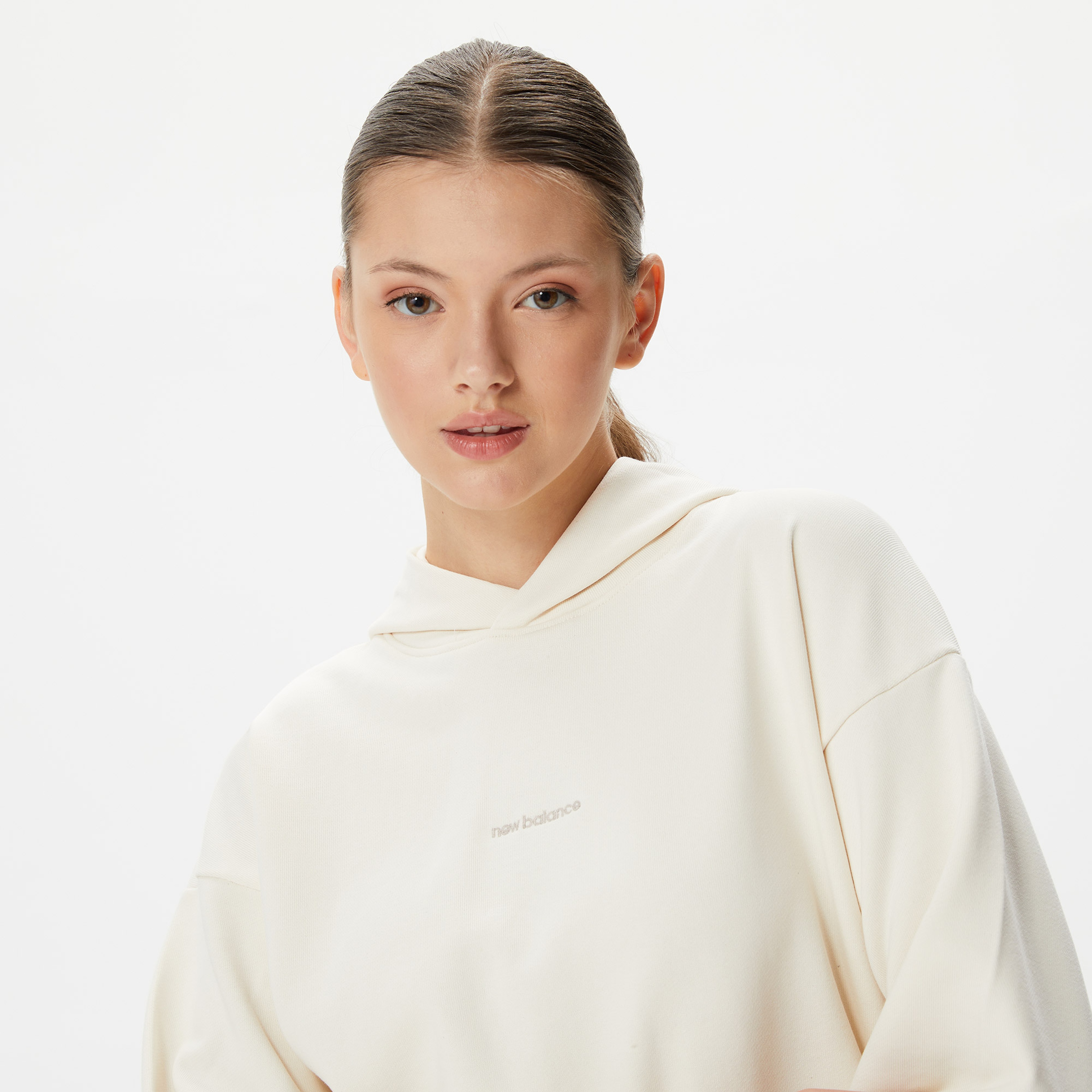 New Balance Athletics Linear Kadın Bej Hoodie