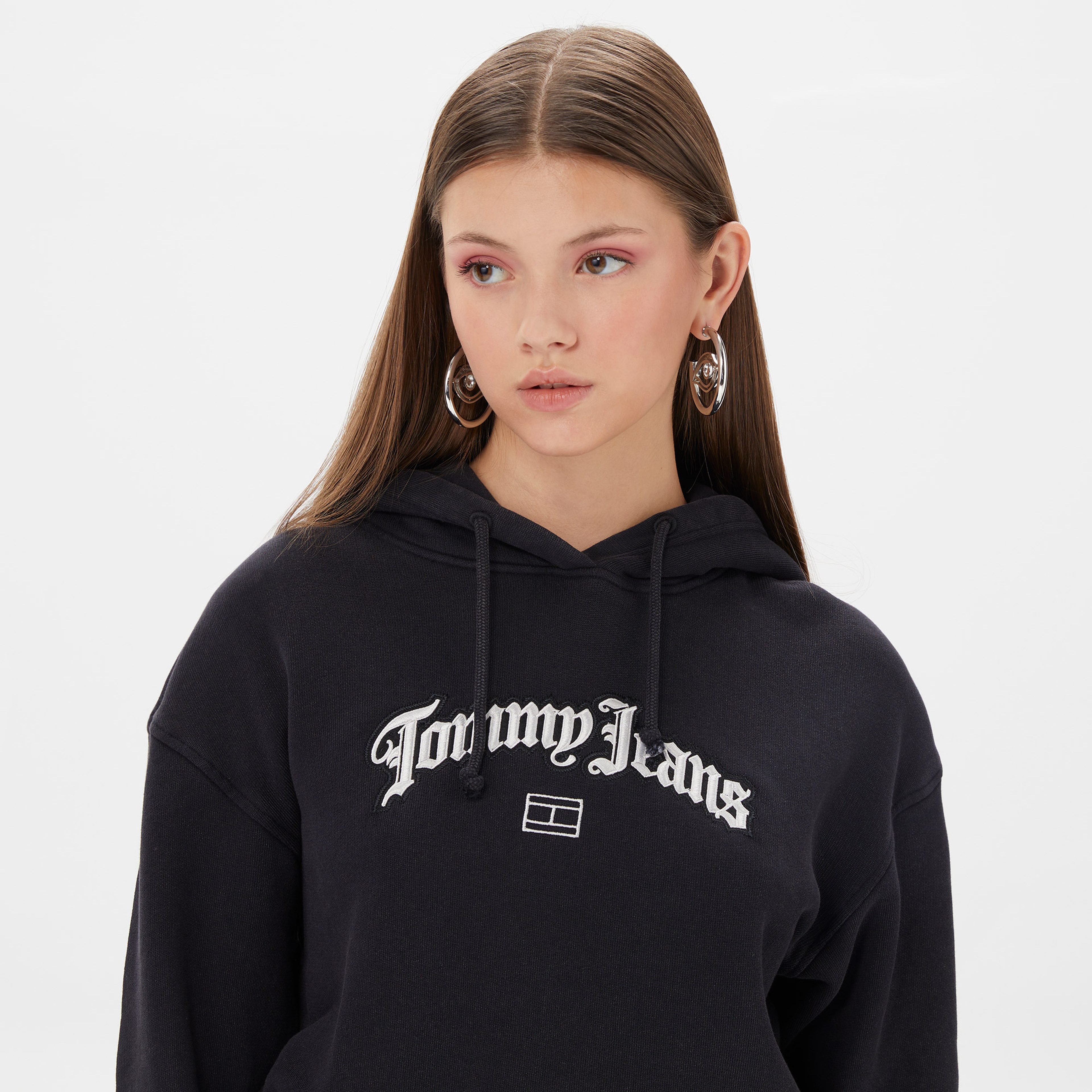 Tommy Hilfiger  Crop Grunge Kadın Siyah Hoodie