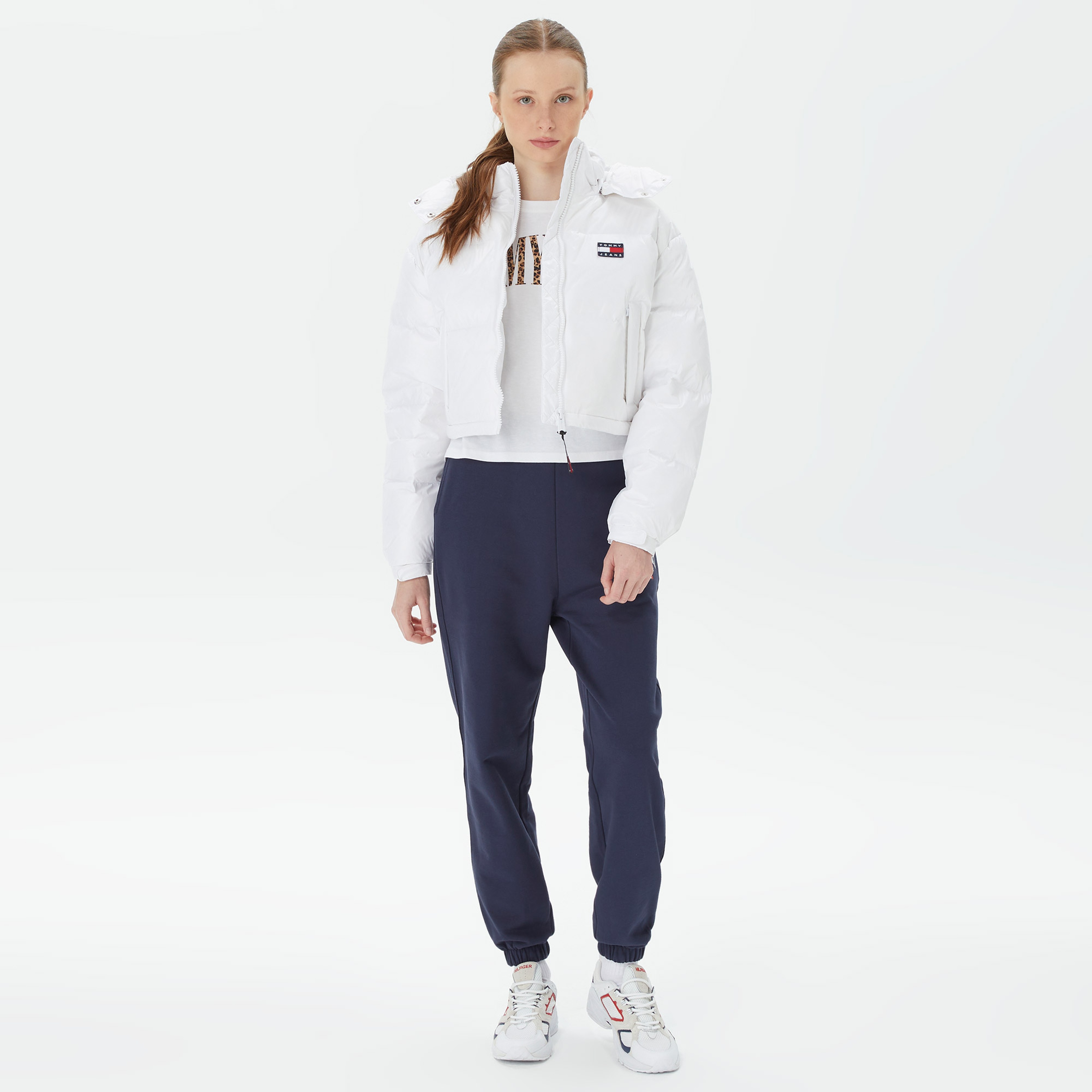 Tommy Hilfiger Crop Alaska Puffer Kadın Beyaz Mont