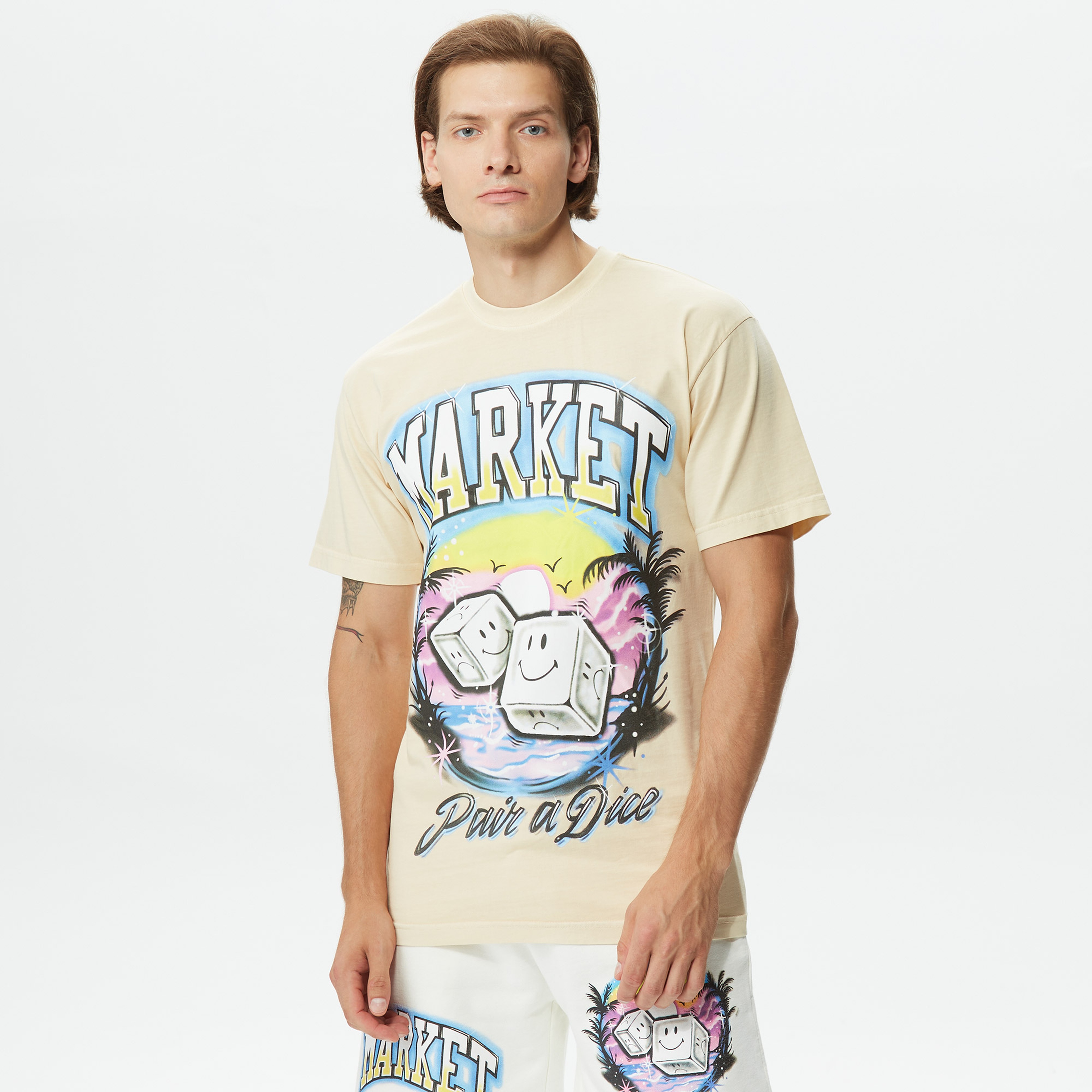 Market Smiley Pair of Dice Erkek Krem T-Shirt