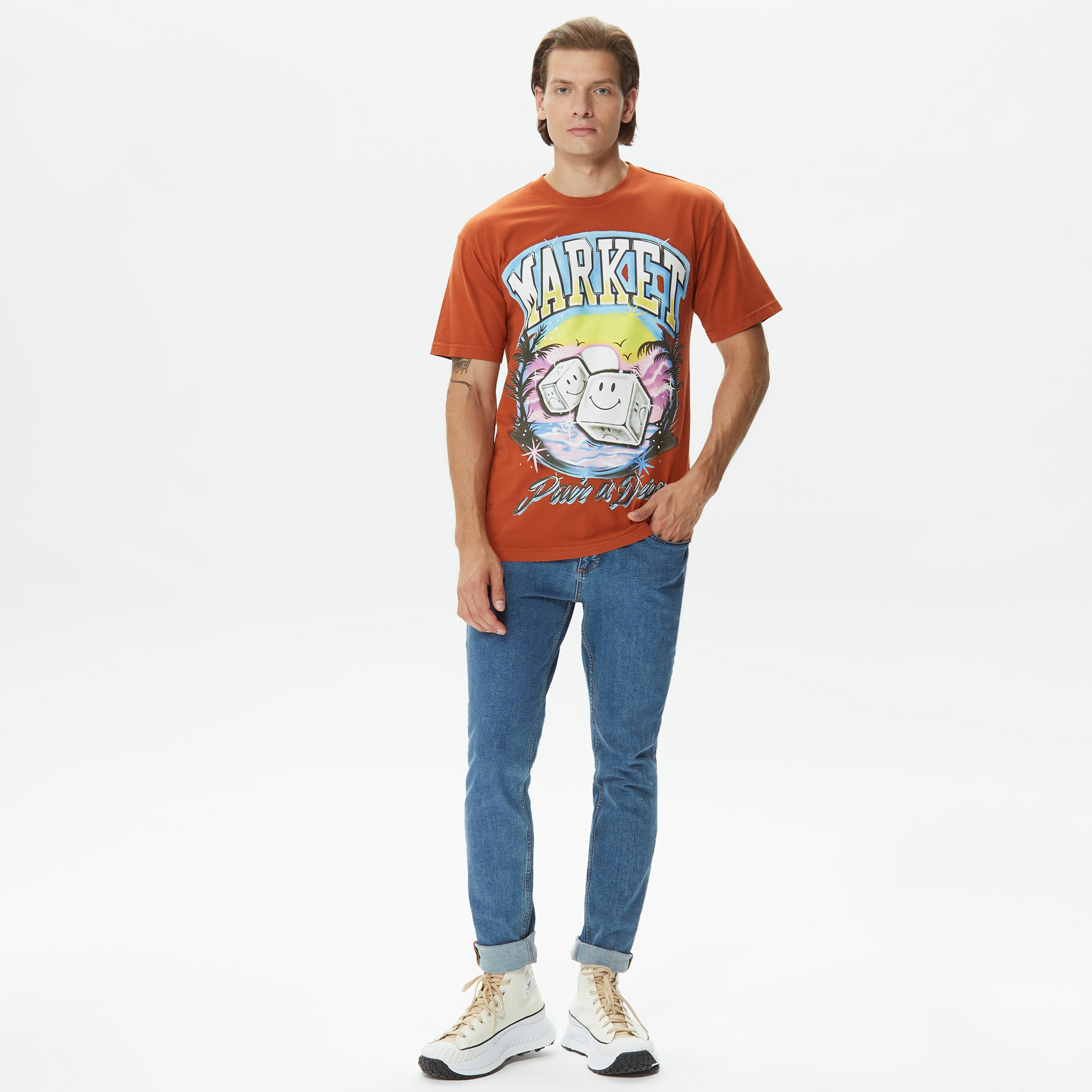 Market Smiley Pair of Dice Erkek Turuncu T-Shirt