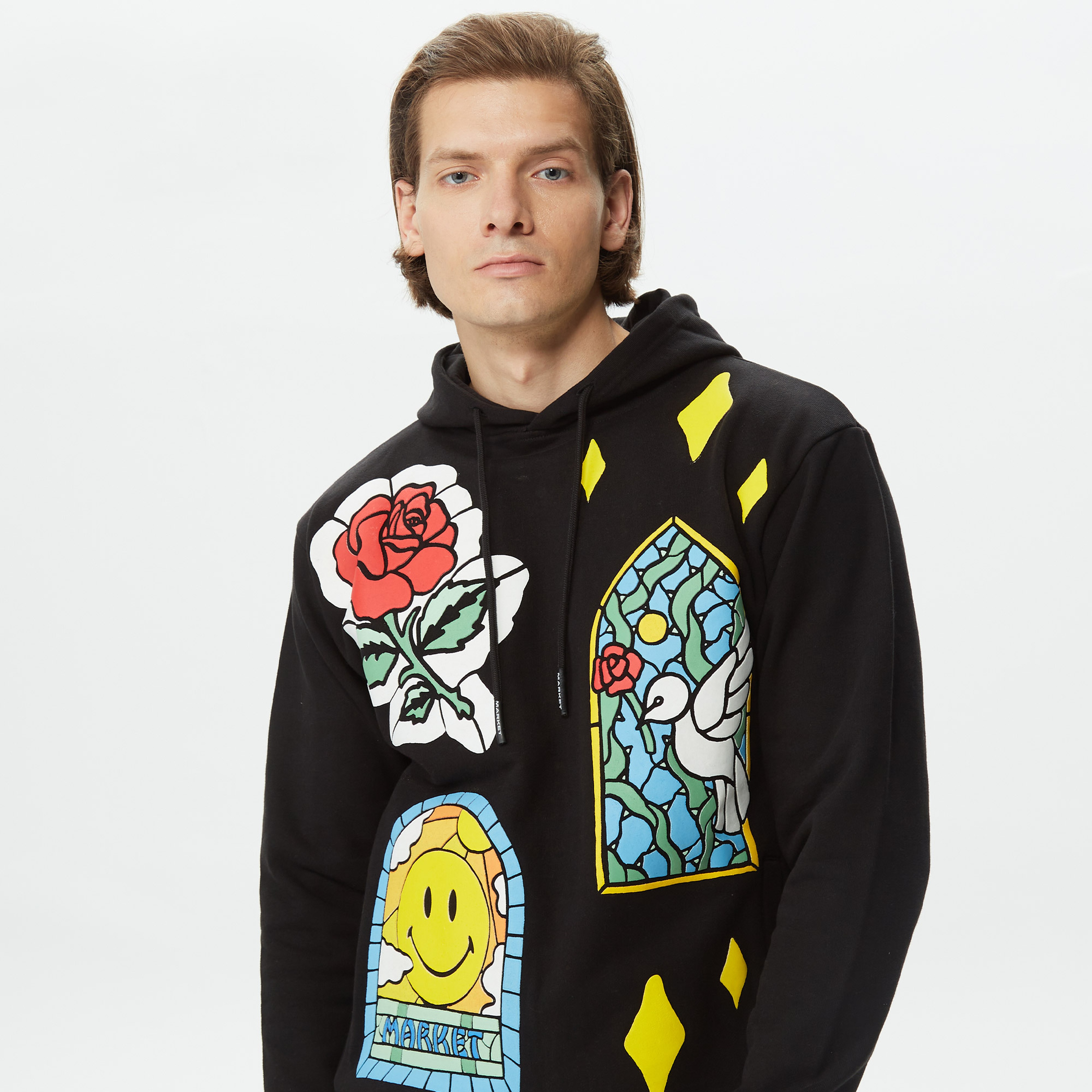 Market Smiley Cathedral Glass Erkek Siyah Hoodie