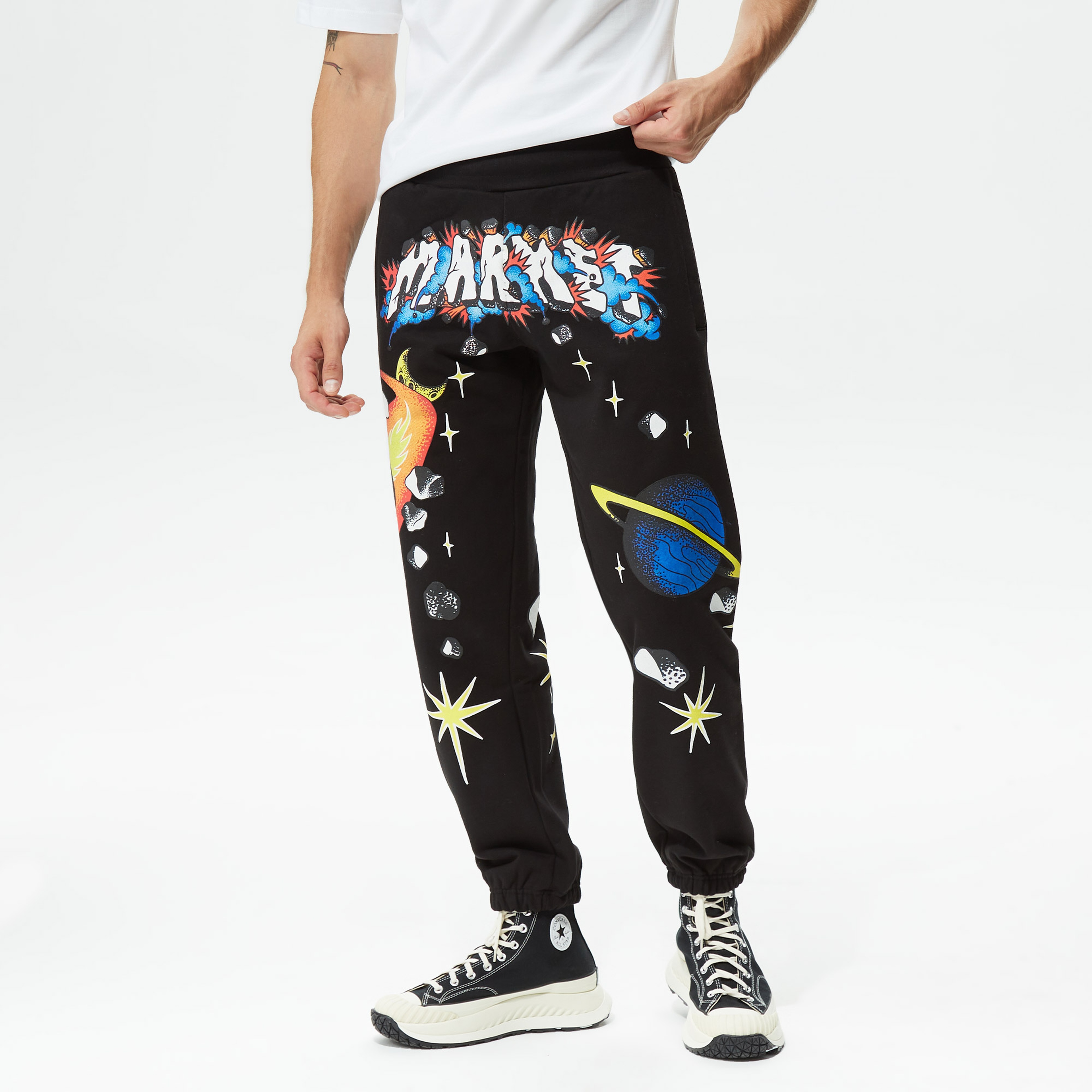 Market Smiley Conflicted Erkek Siyah Eşofman Altı