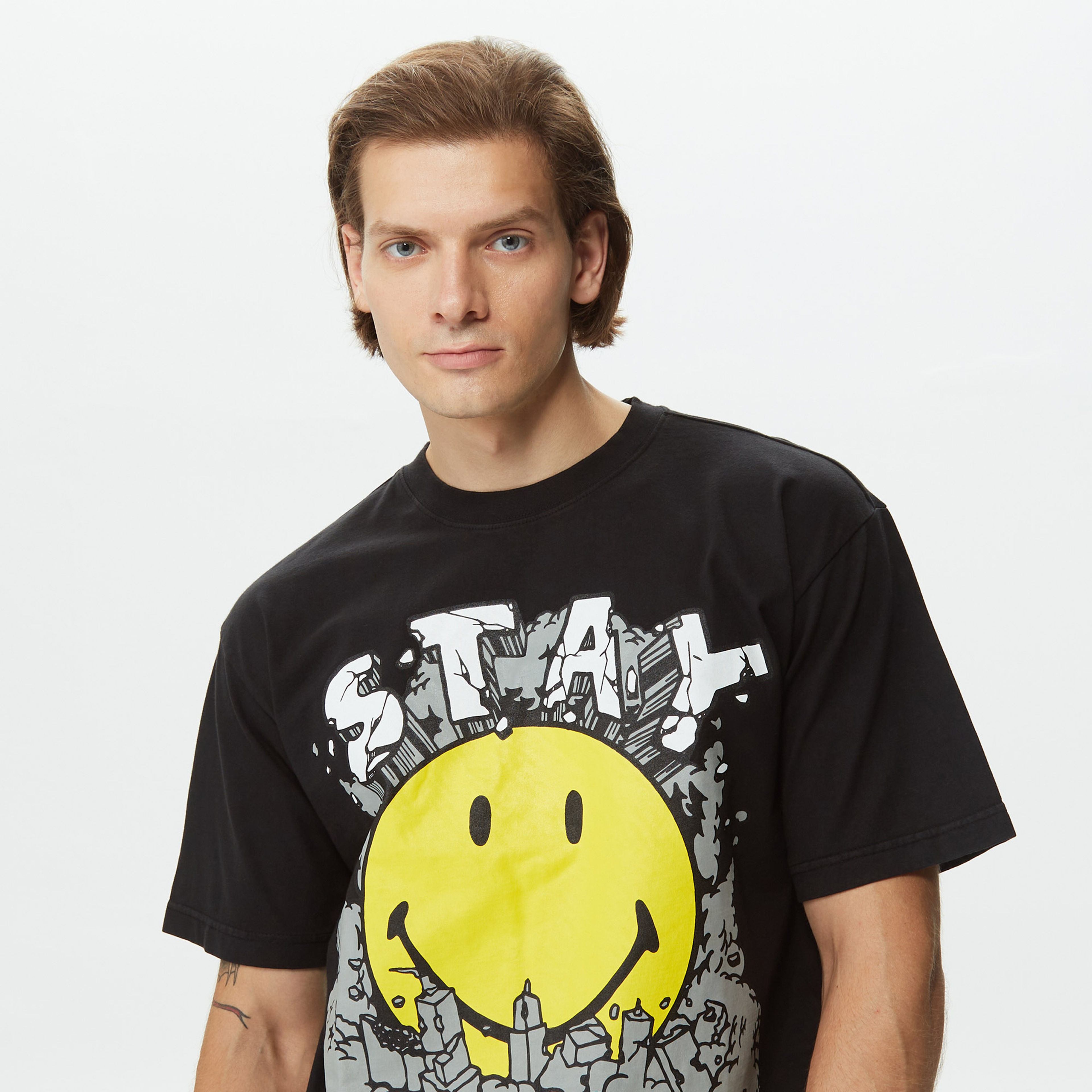 Market Smiley Stay Calm Erkek Siyah T-Shirt