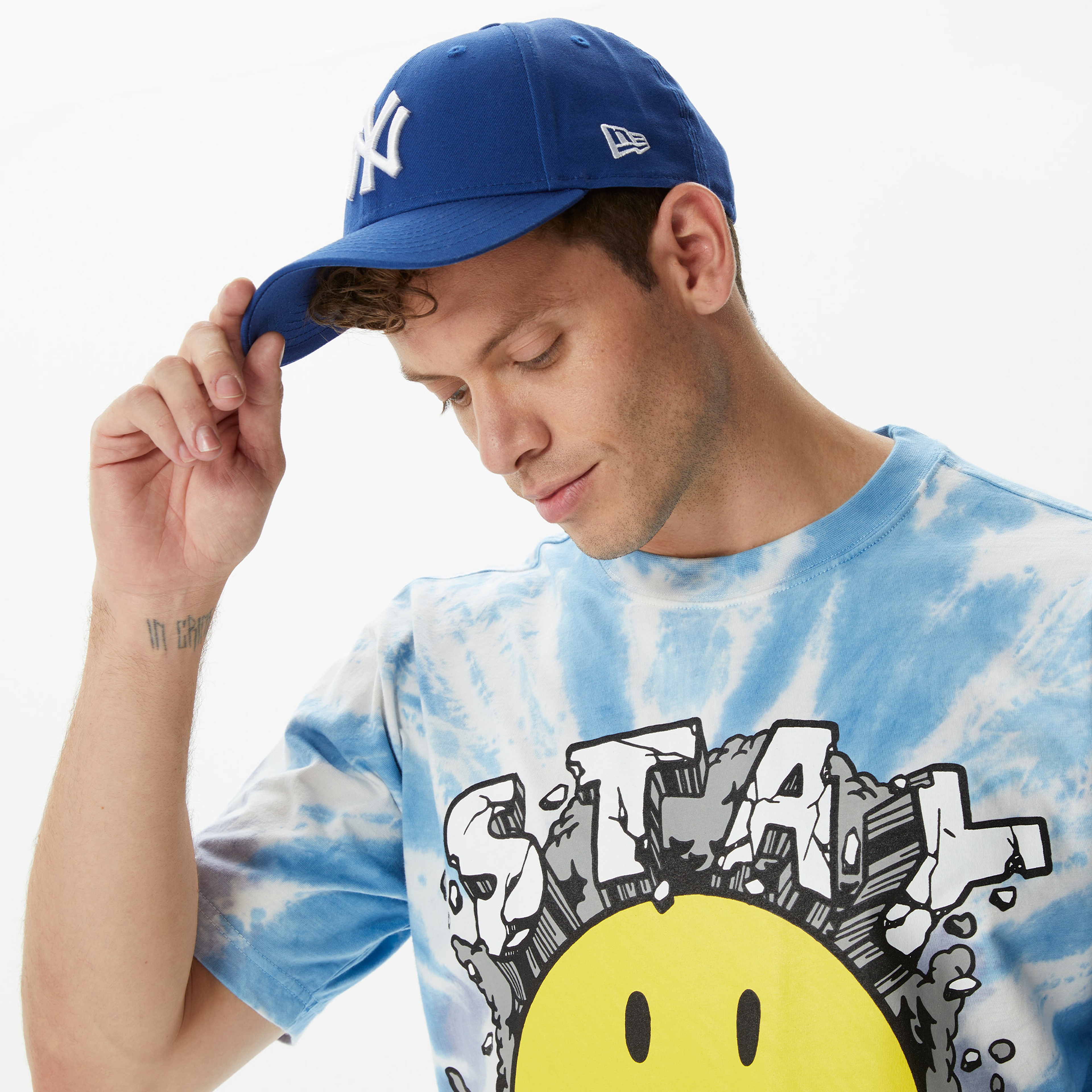 Market Smiley Stay Calm Tie-Dye Erkek Mavi T-Shirt