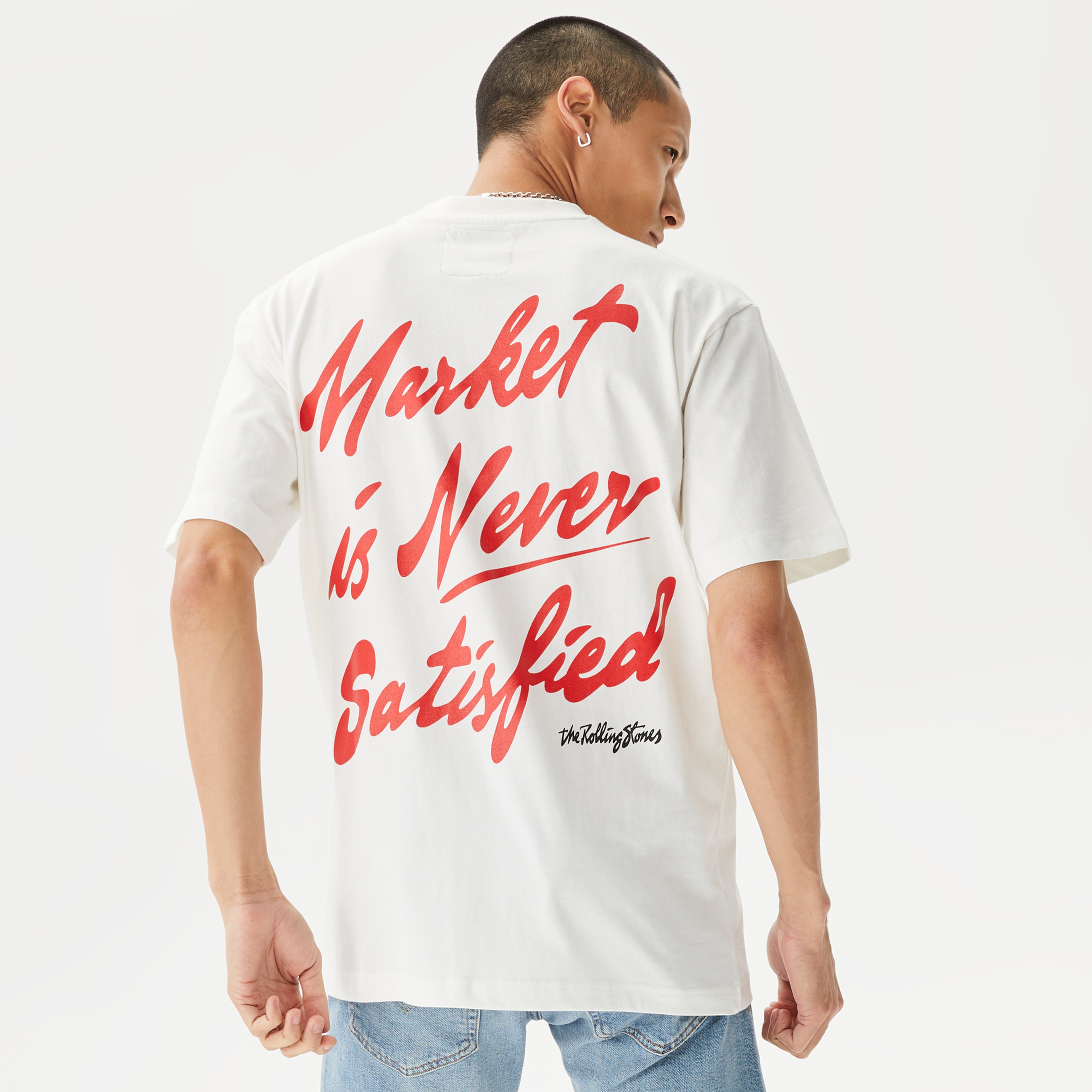 Market x Rolling Stones Never Satisfied Erkek Krem T-Shirt
